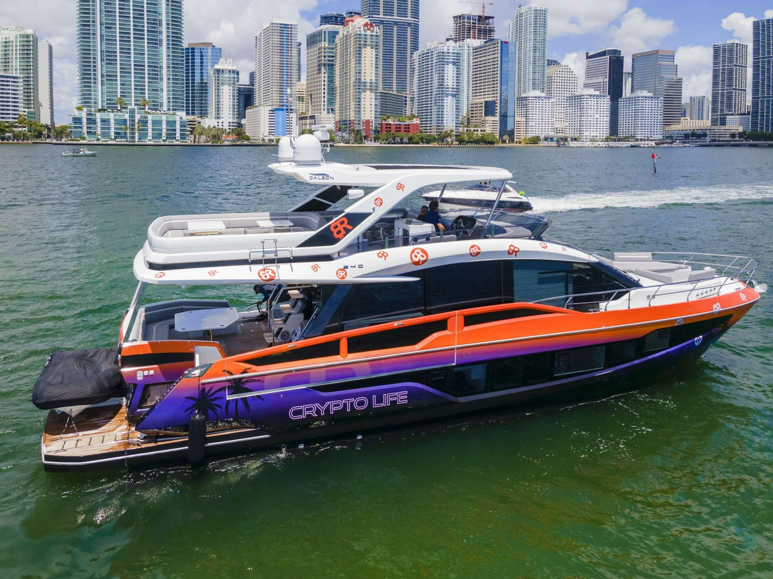 a boat on the water aboard CRYPTO LIFE Yacht for Charter