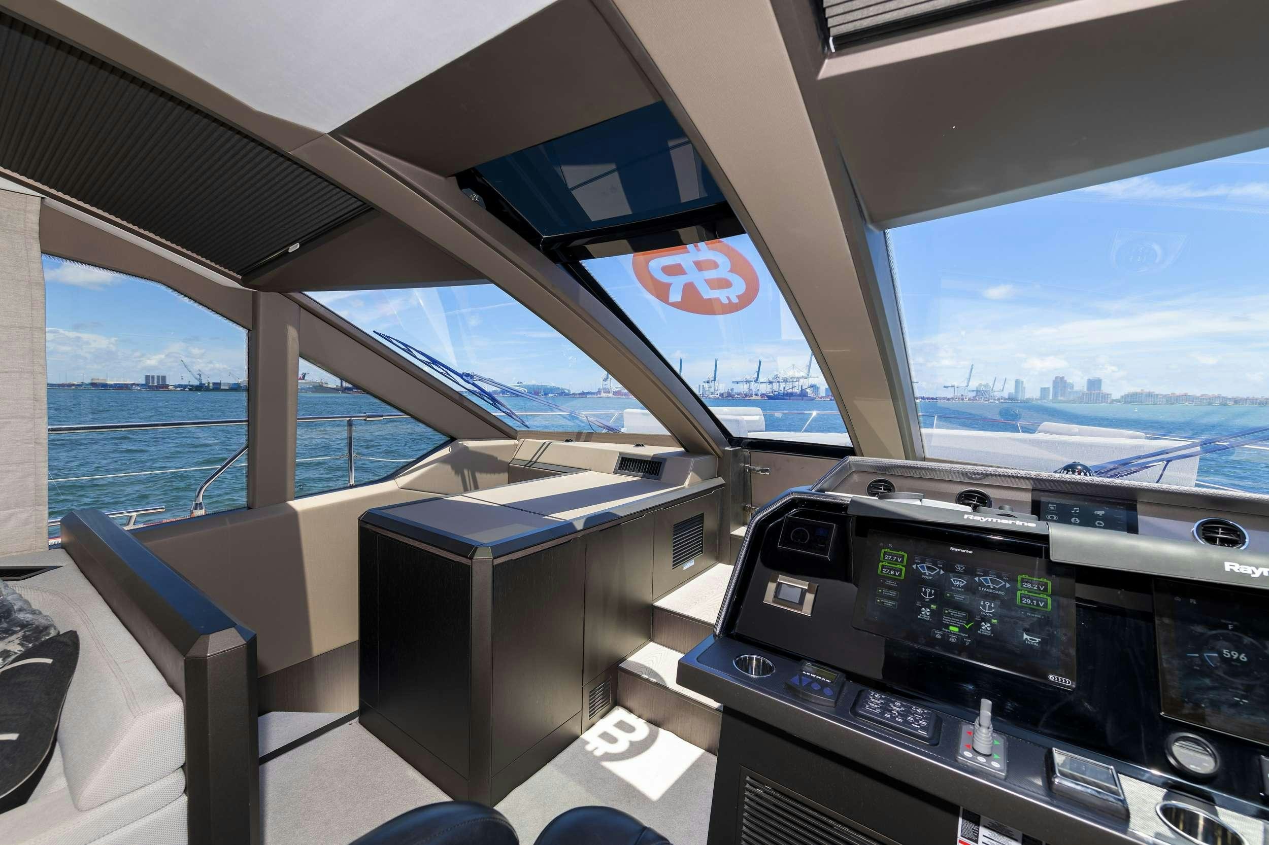 inside of a vehicle aboard CRYPTO LIFE Yacht for Charter