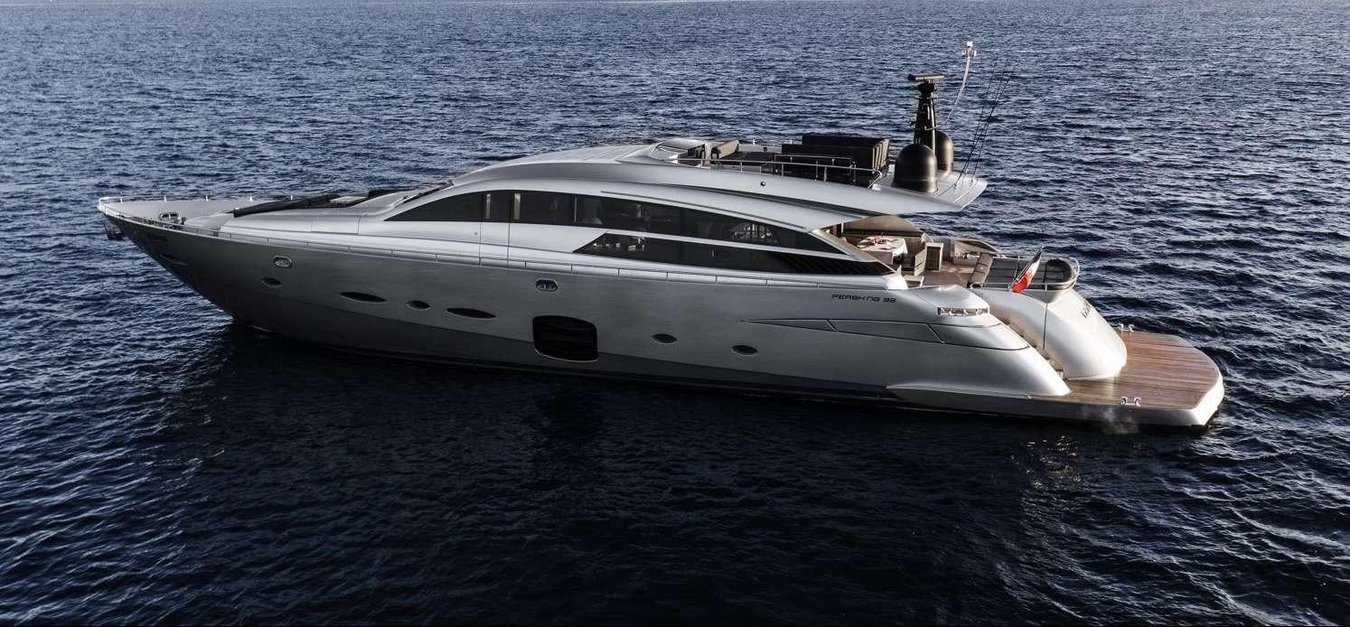 a white yacht in the water aboard 92 PERSHING Yacht for Charter