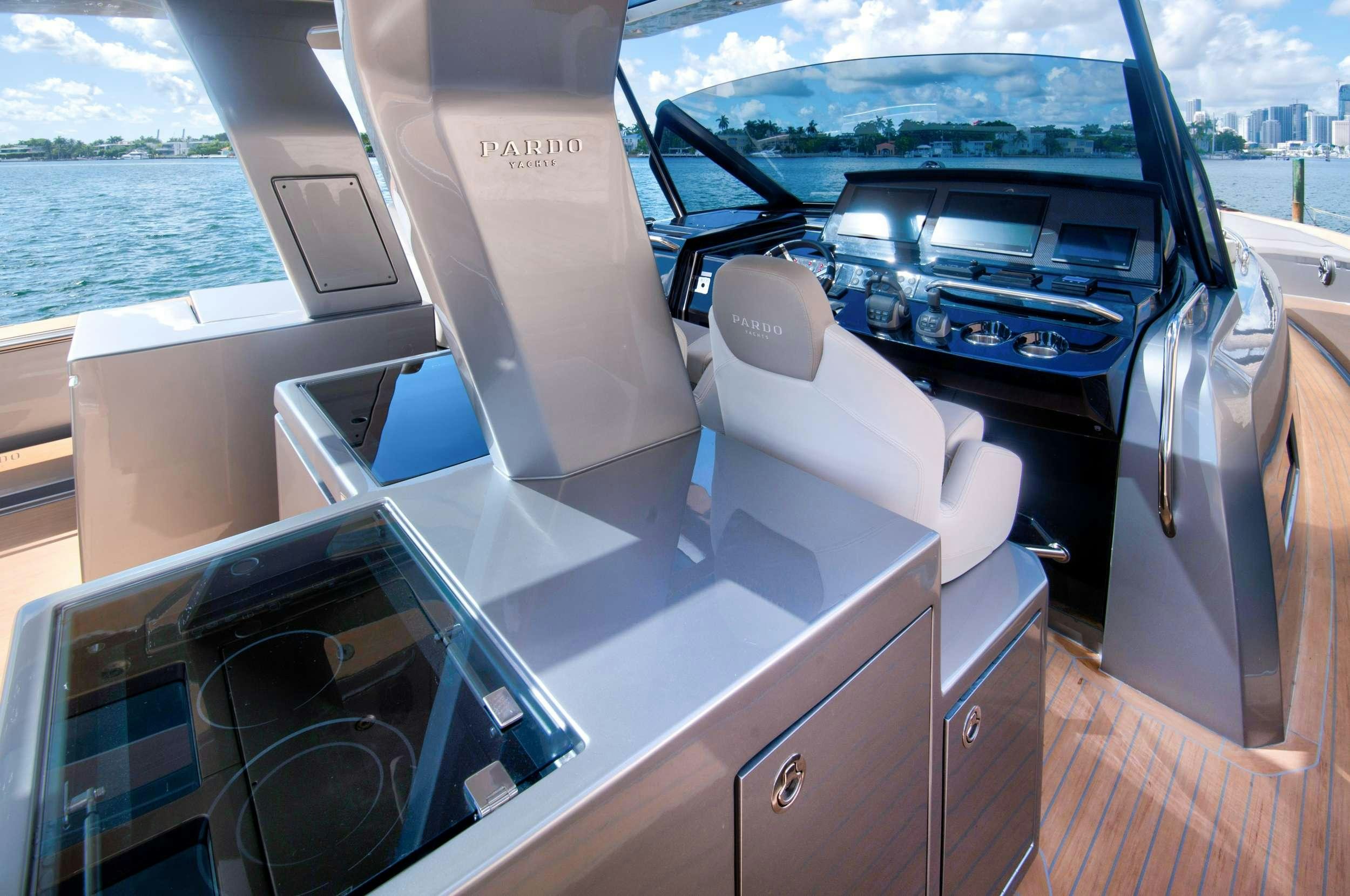inside of a car aboard PARDO 50 Yacht for Charter