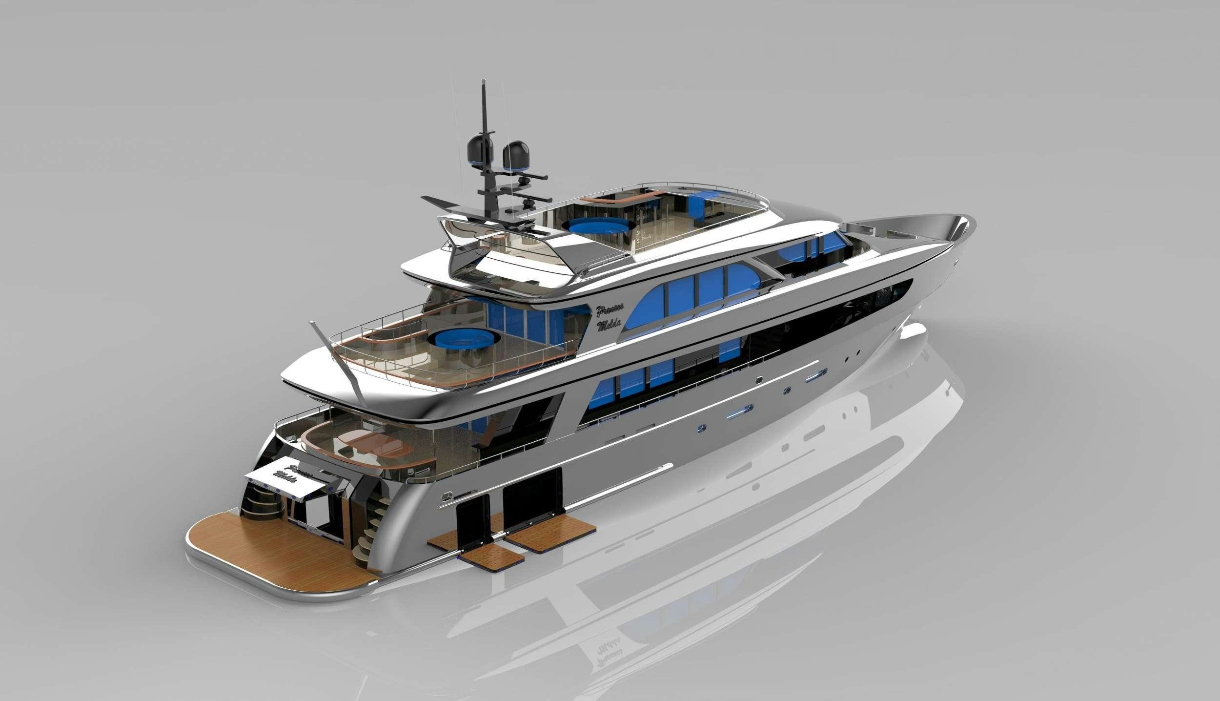 a model of a boat aboard PRINCESS MELDA Yacht for Charter