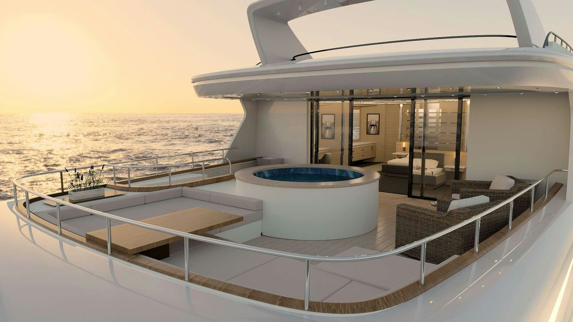 a large white swimming pool aboard PRINCESS MELDA Yacht for Charter