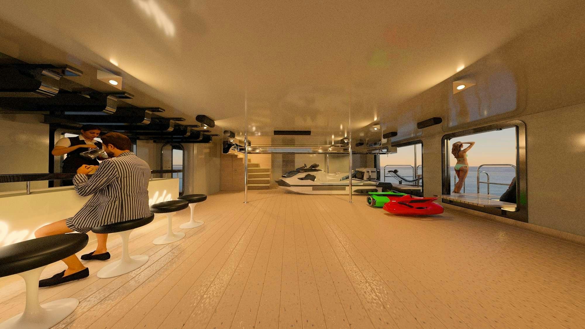 a room with a wood floor and a couple of people in it aboard PRINCESS MELDA Yacht for Charter
