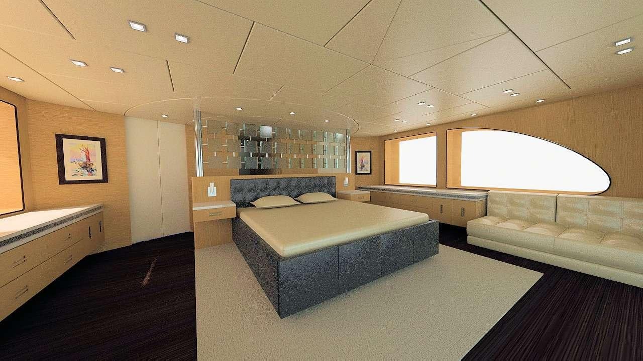 a room with a bed and a couch aboard PRINCESS MELDA Yacht for Charter