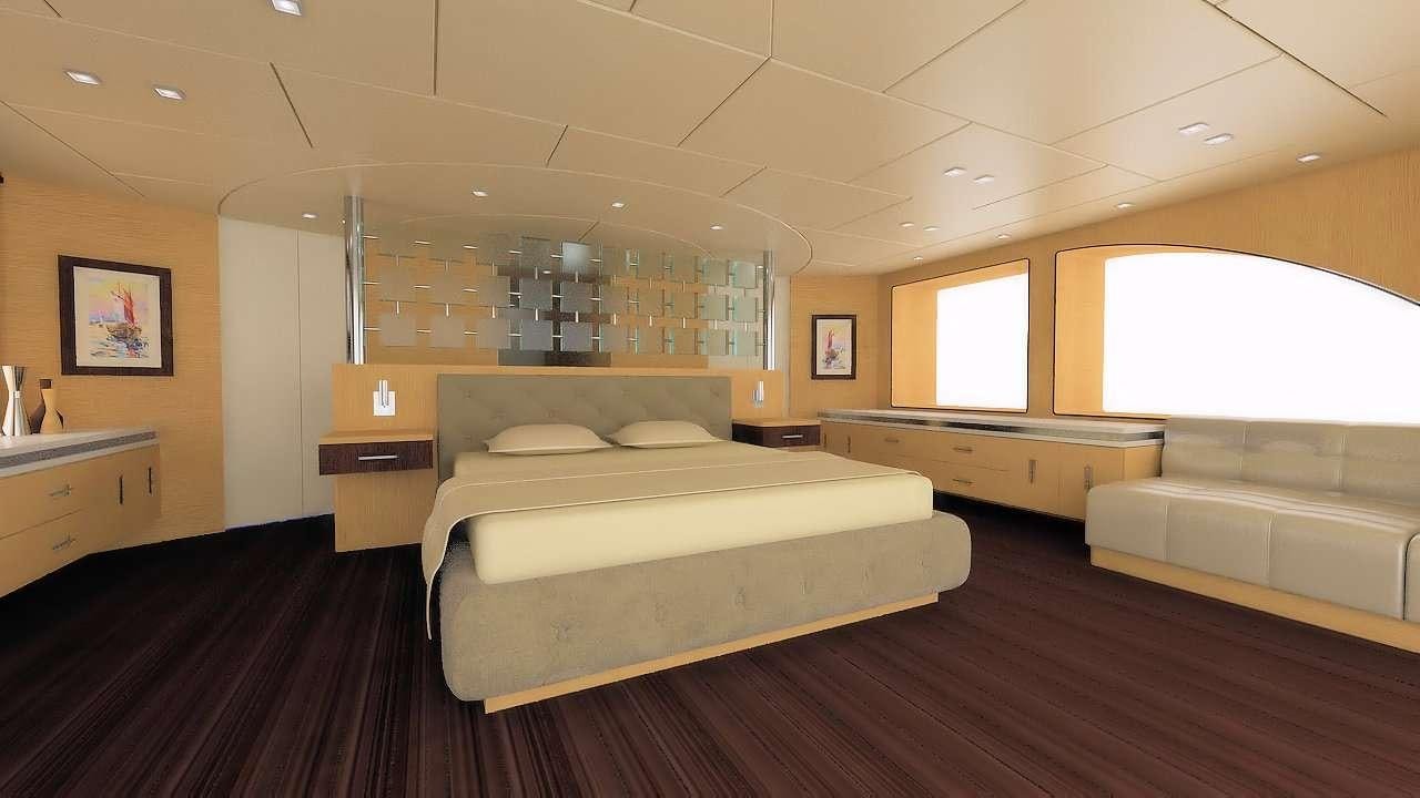 a room with a bed and a desk aboard PRINCESS MELDA Yacht for Charter