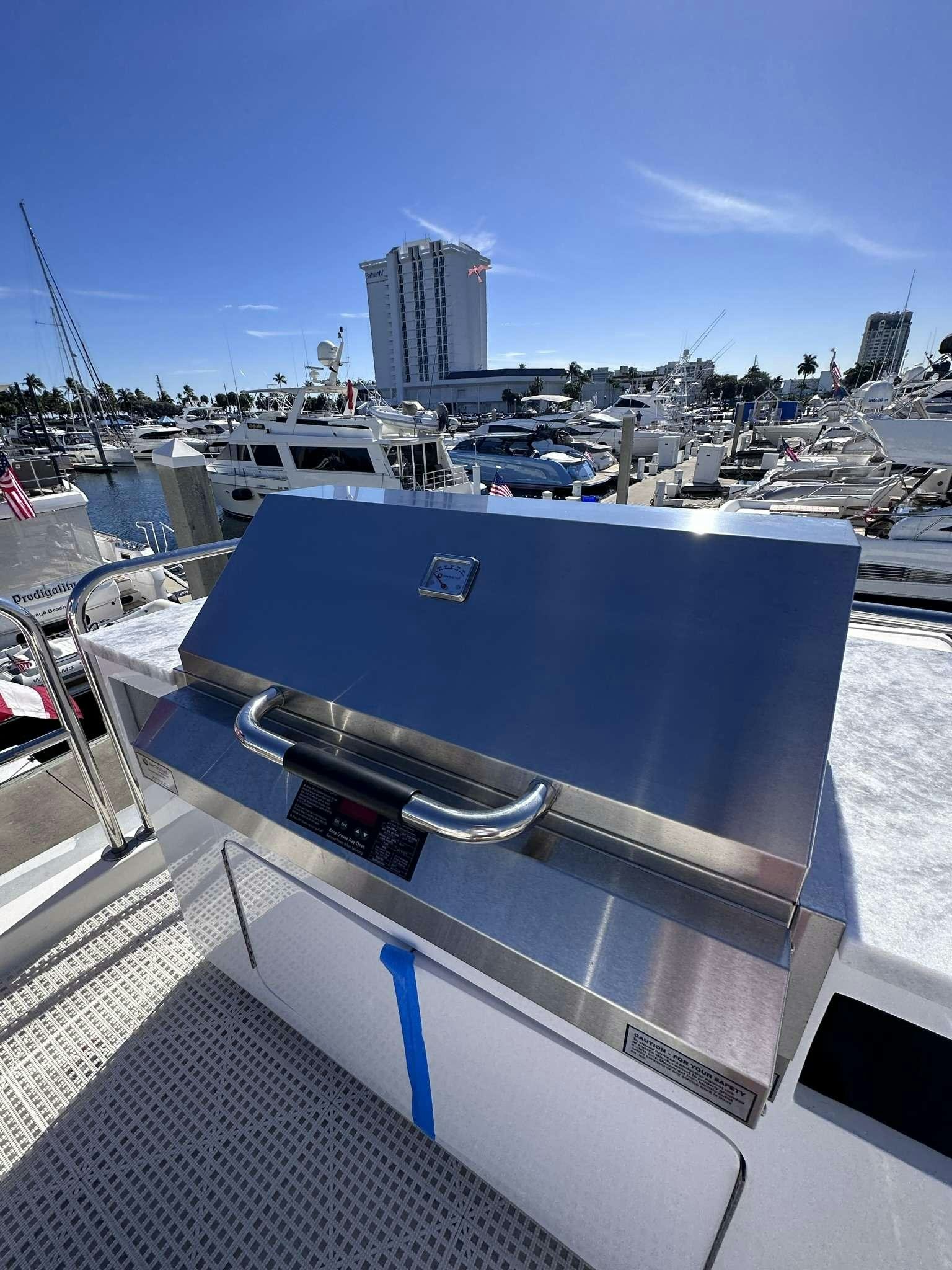 a boat in a harbor aboard LADY B Yacht for Charter