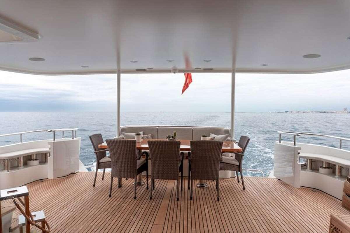 a table set for a meal on a boat aboard HEERLIJCKHEID Yacht for Charter
