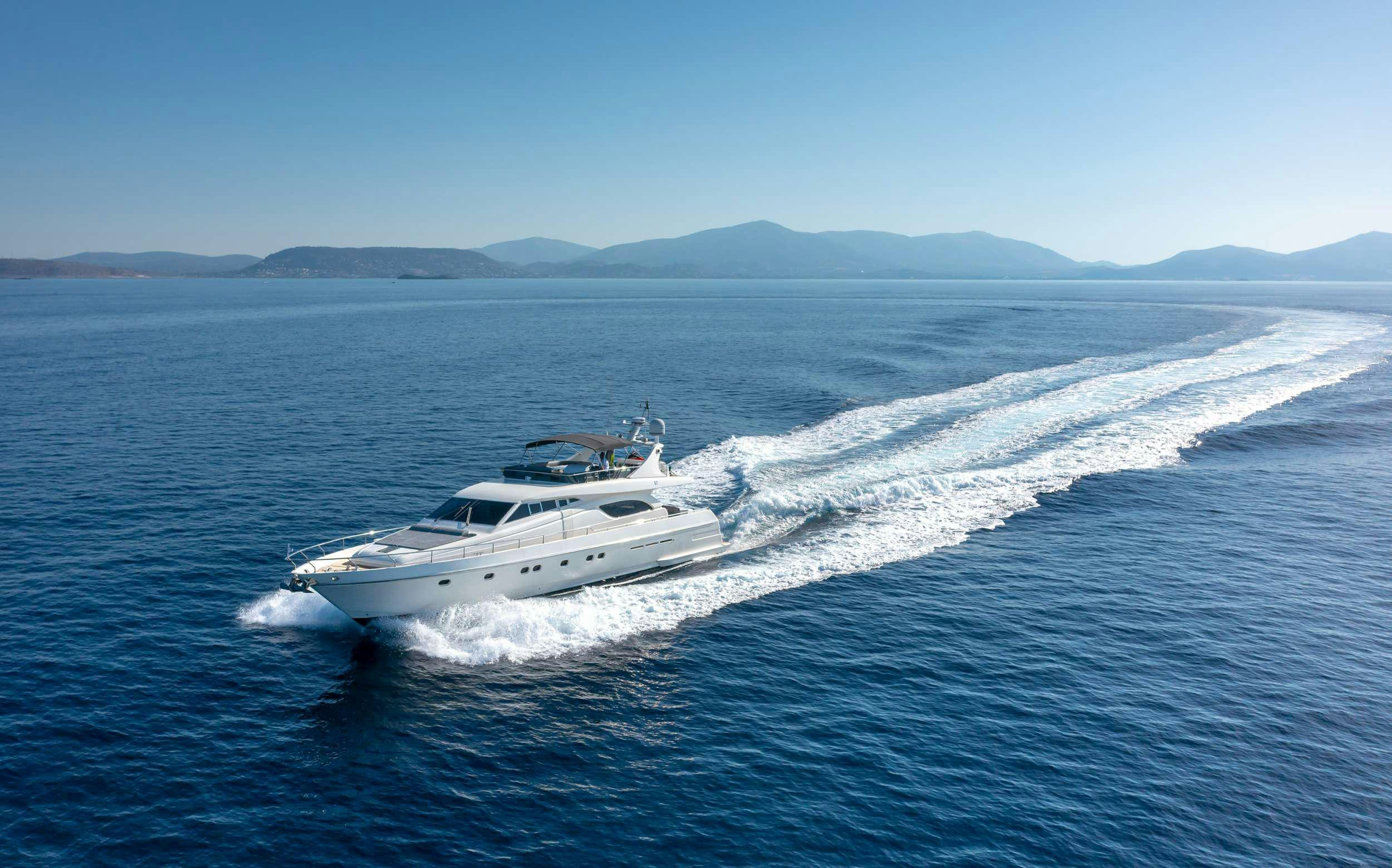 a white yacht on the water aboard MY WAY Yacht for Charter