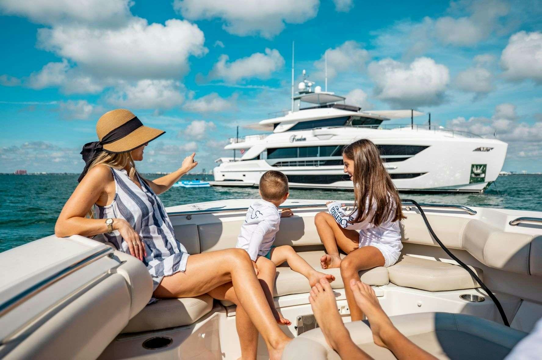 a group of people on a boat aboard FREEDOM Yacht for Charter