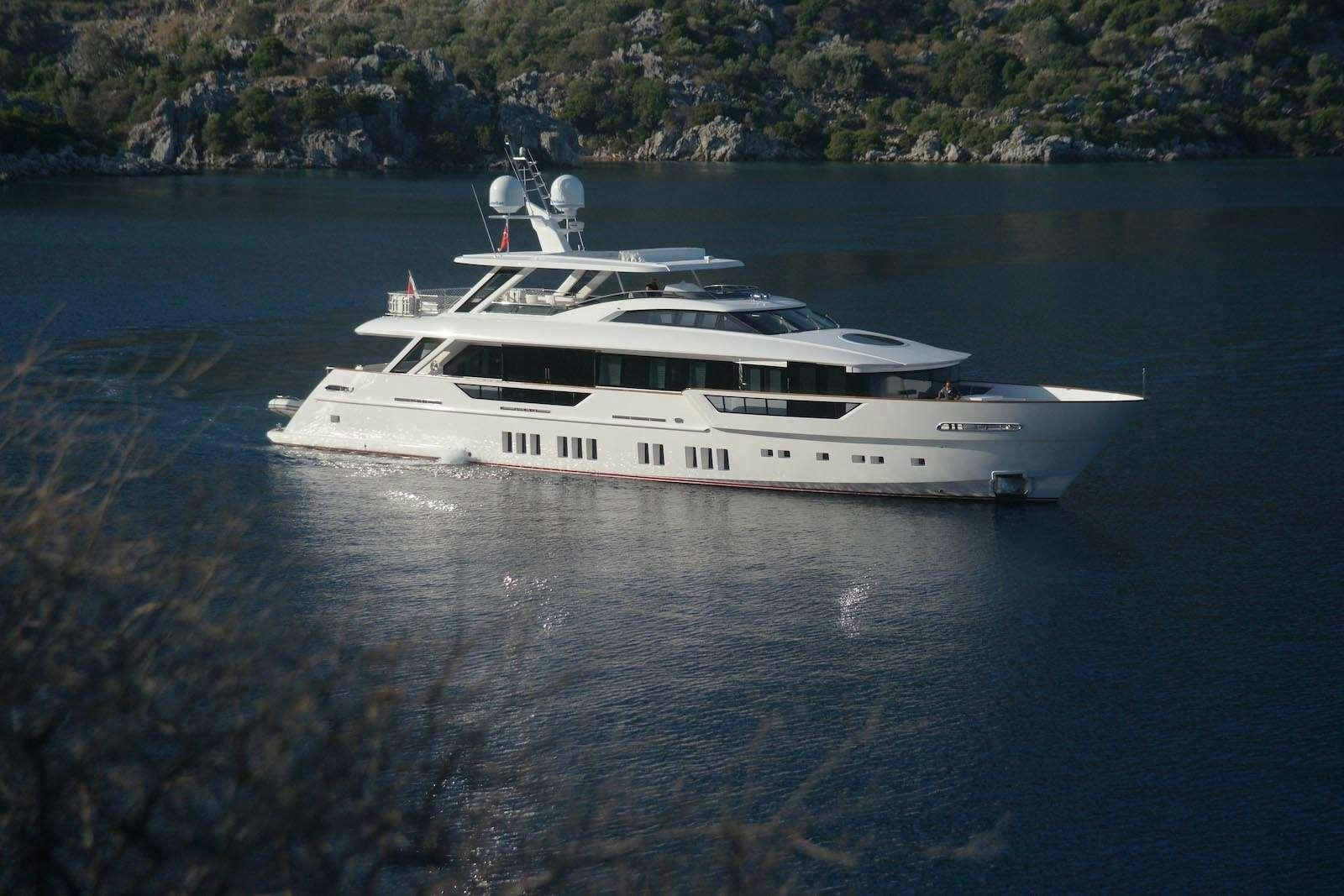 a white yacht on the water aboard REM Yacht for Charter