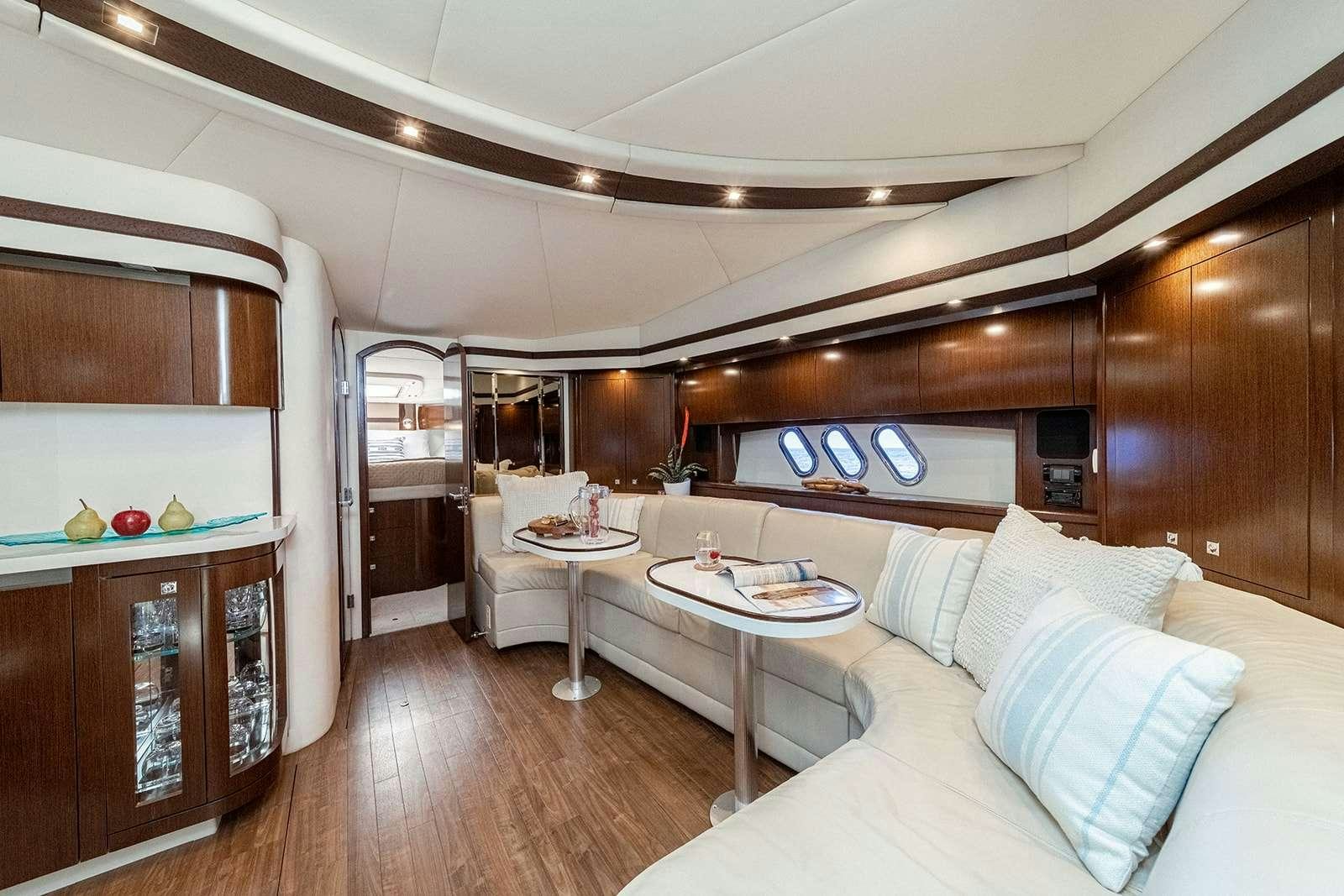 a modern looking living room aboard EPIC Yacht for Charter