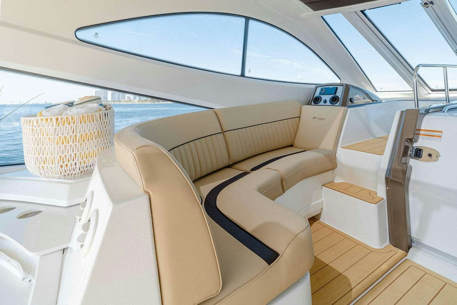 inside of a car aboard EPIC Yacht for Charter
