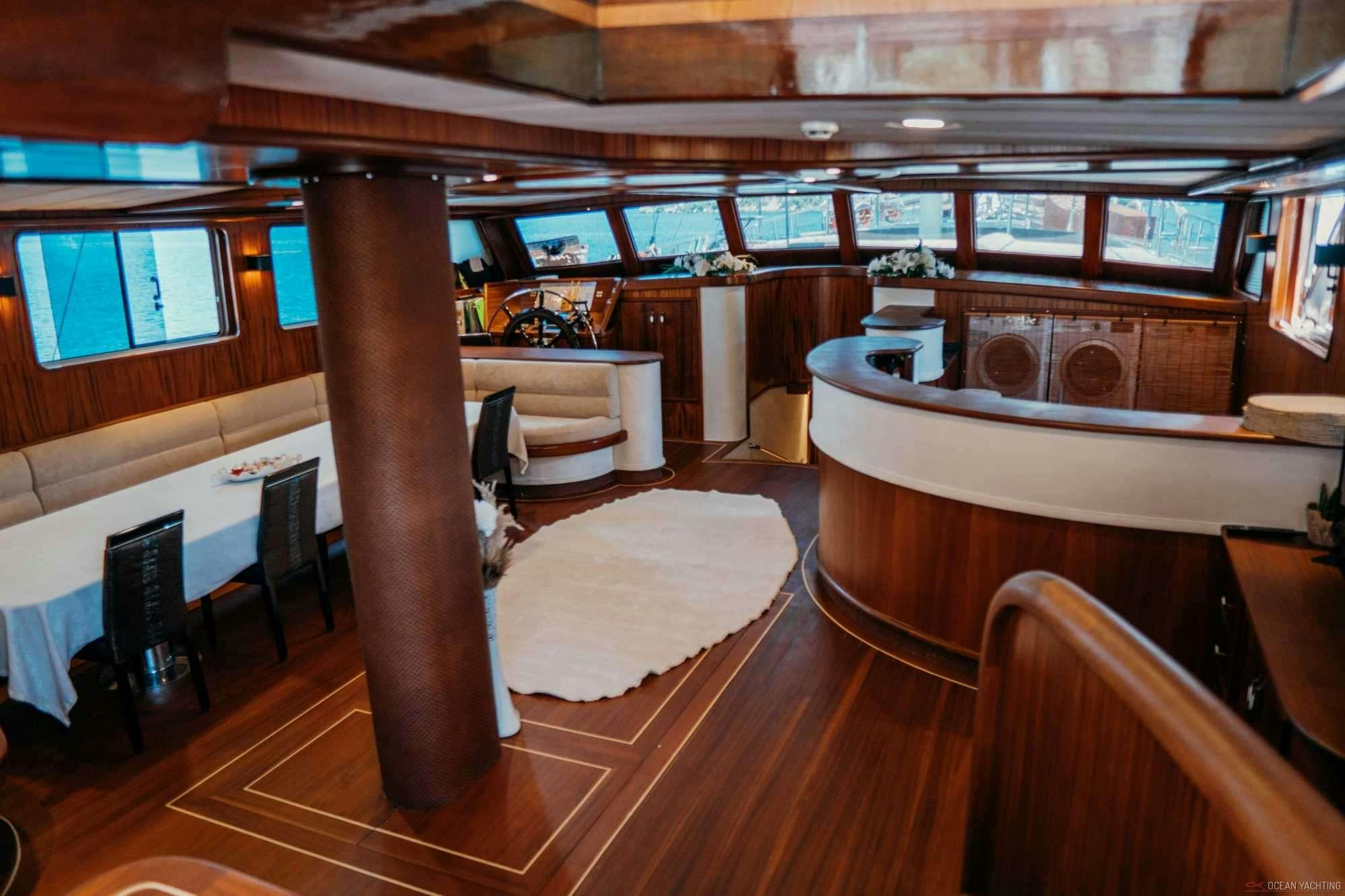 inside view of a library aboard NEVRA QUEEN Yacht for Charter