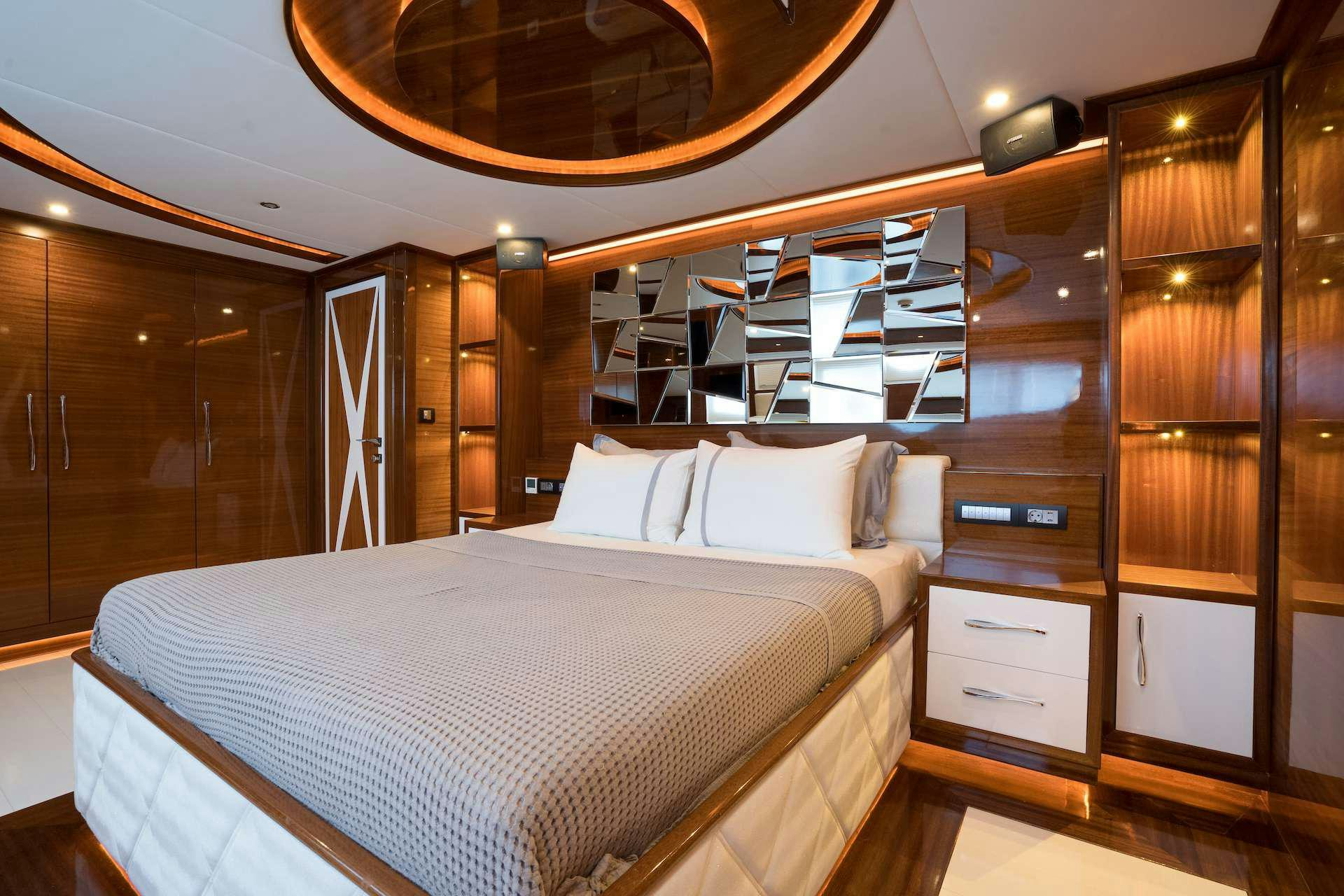 a bed in a room aboard LONG ISLAND Yacht for Charter