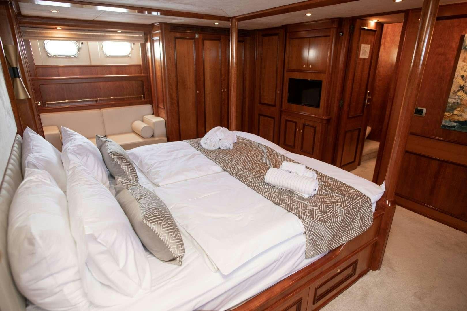 a bed in a room aboard SEA BREEZE II Yacht for Charter
