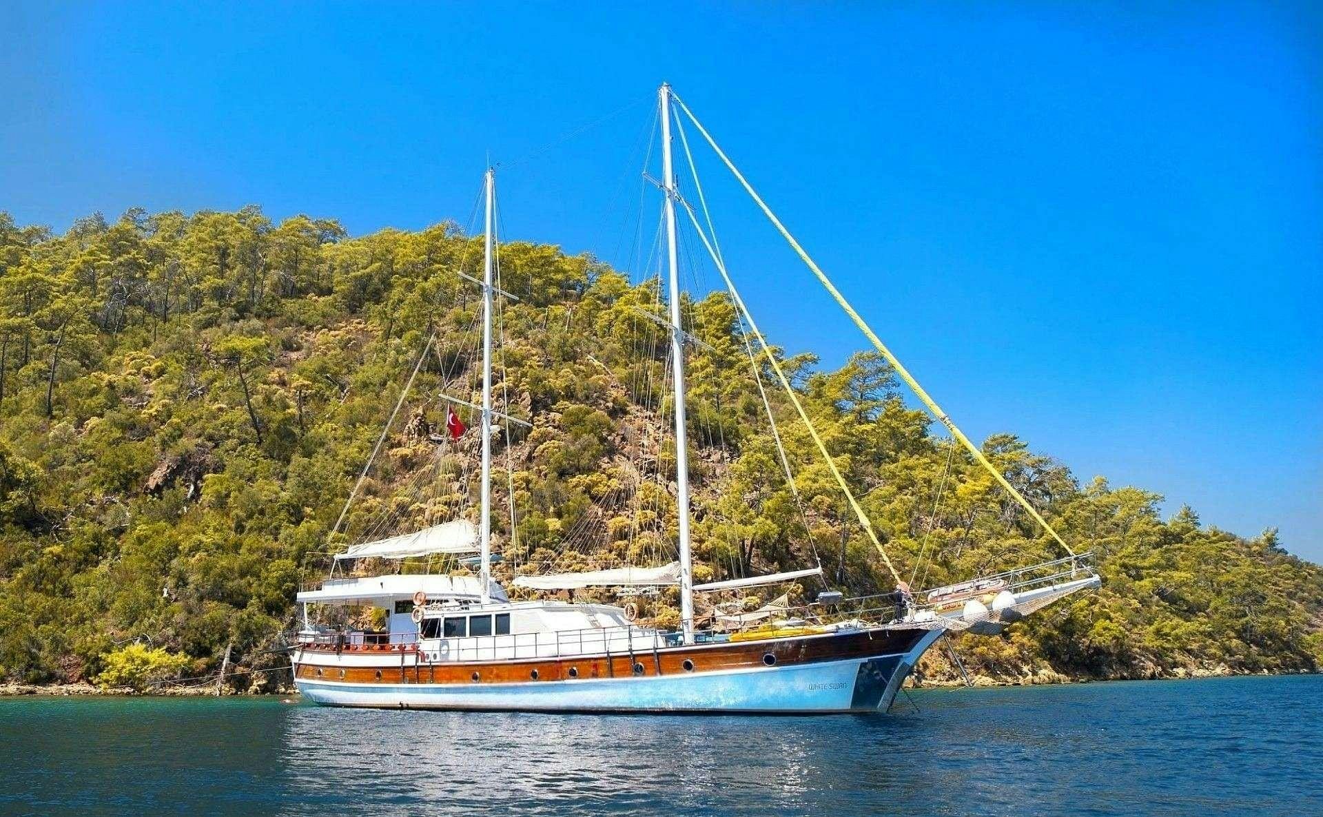 a boat on the water aboard WHITE SWAN Yacht for Charter