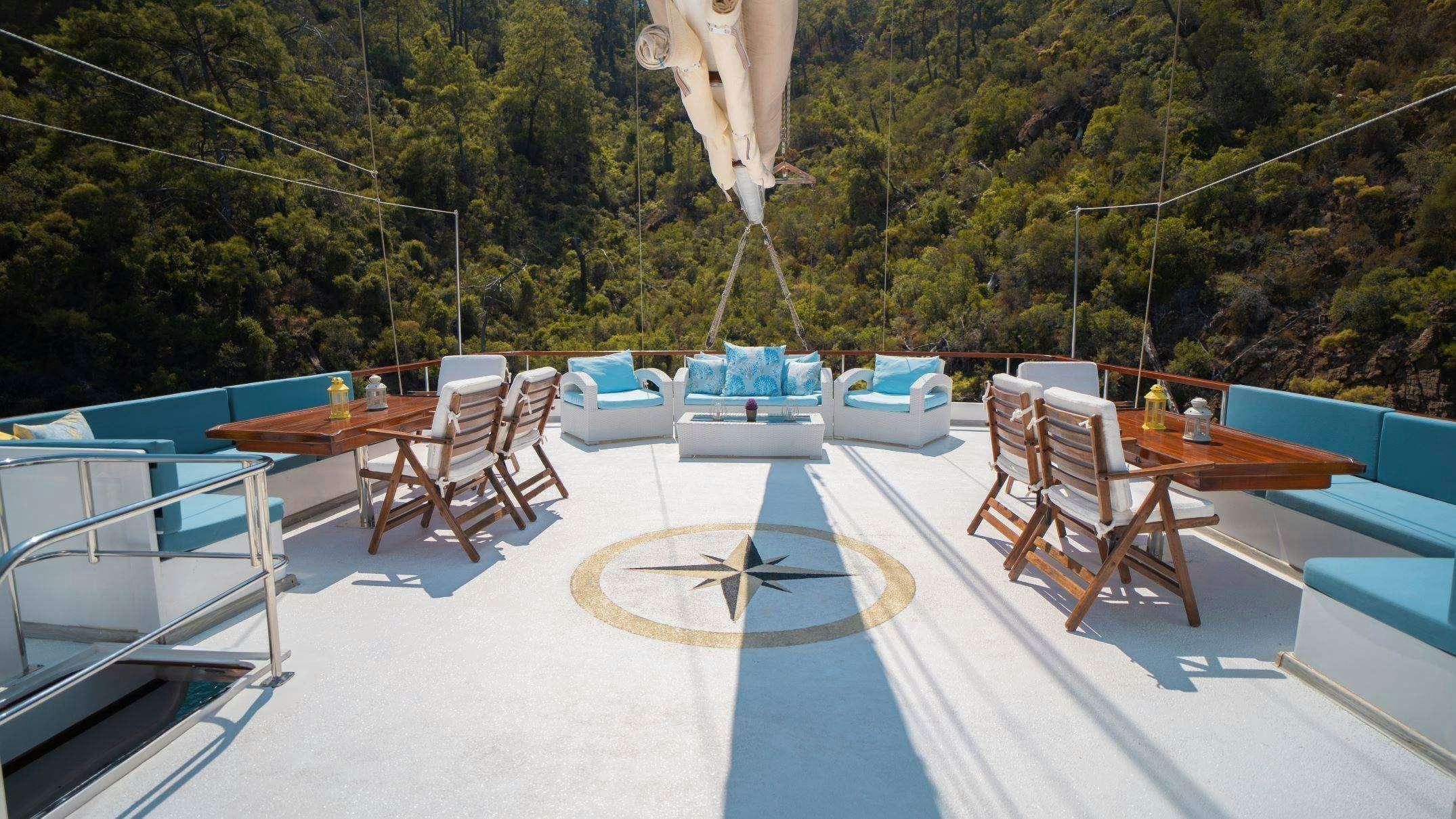 a person jumping on a trampoline aboard WHITE SWAN Yacht for Charter