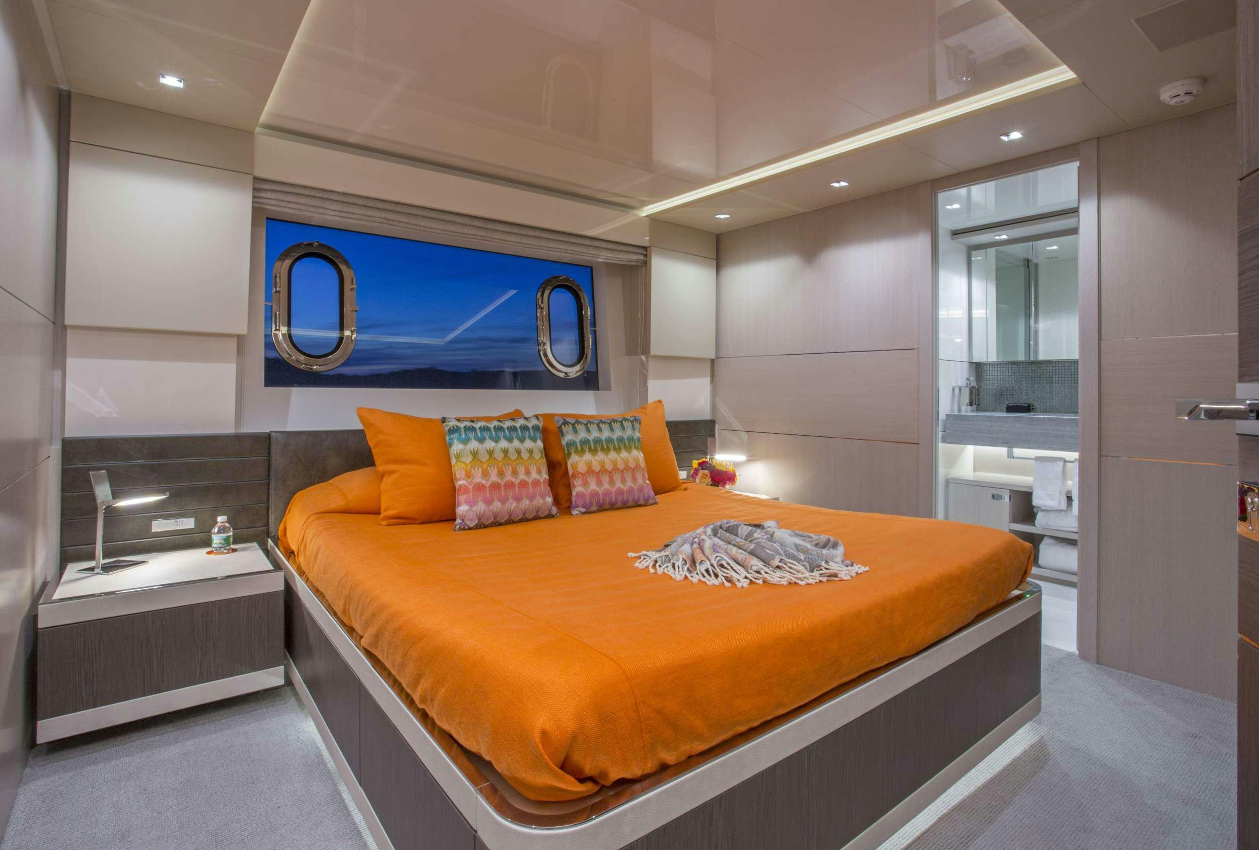 a bed in a room aboard ALANDREA Yacht for Charter
