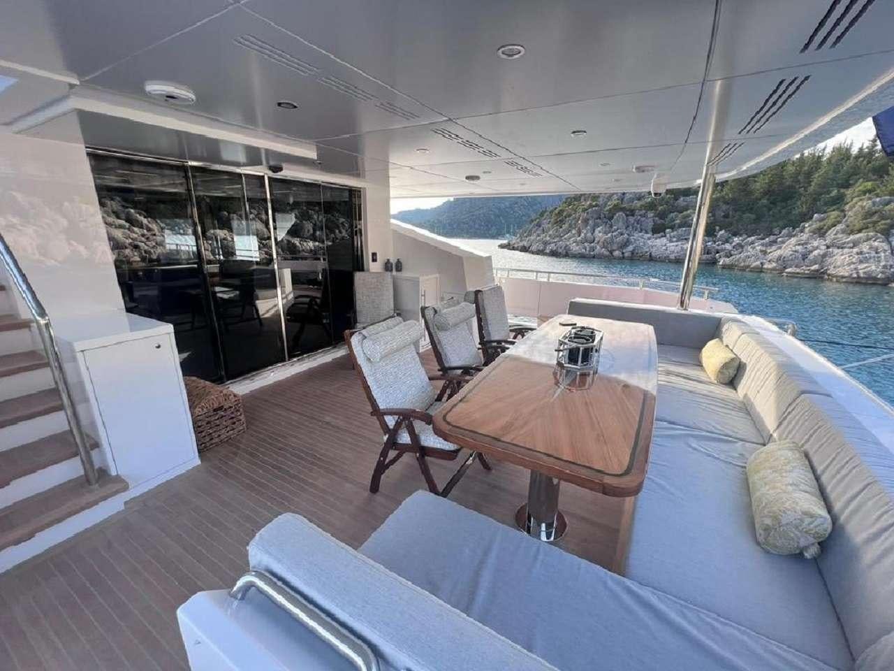 a room with a table and chairs aboard ROMEO FOXTROT Yacht for Charter
