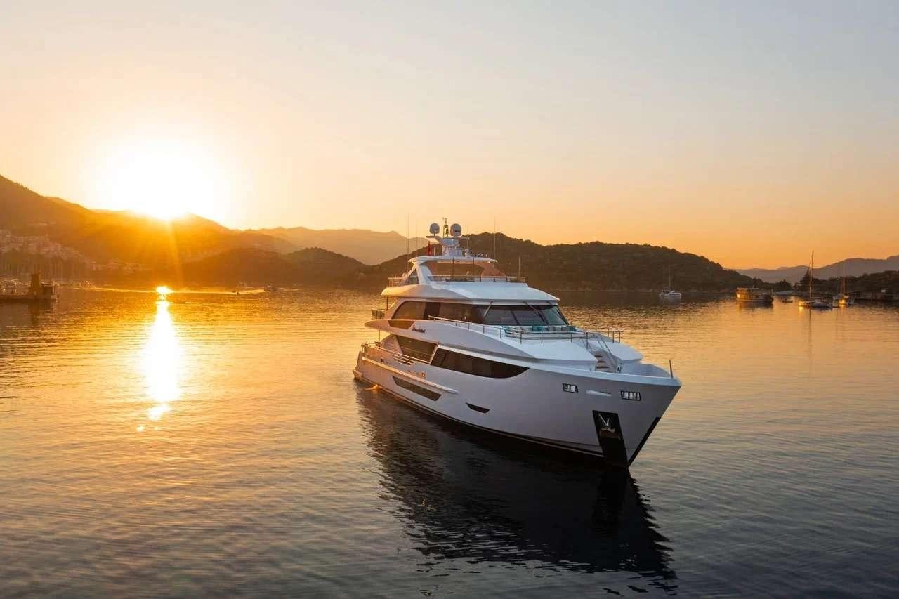 a boat on the water aboard ROMEO FOXTROT Yacht for Charter