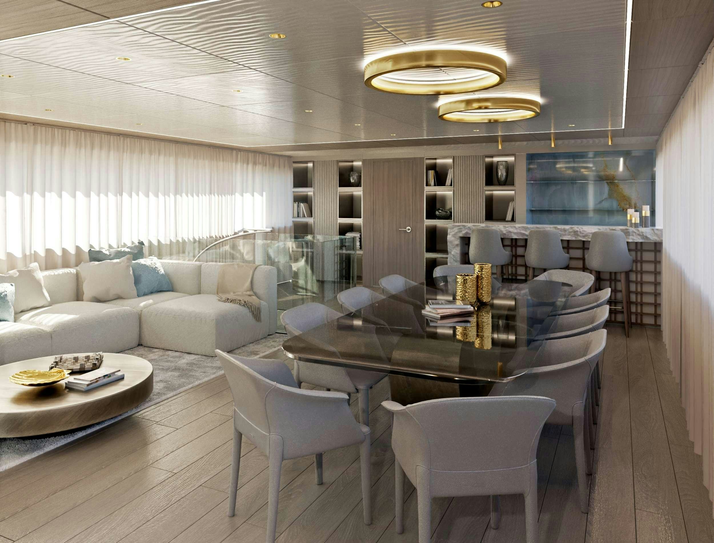 a living room with a table and chairs aboard NOCTURNO Yacht for Charter