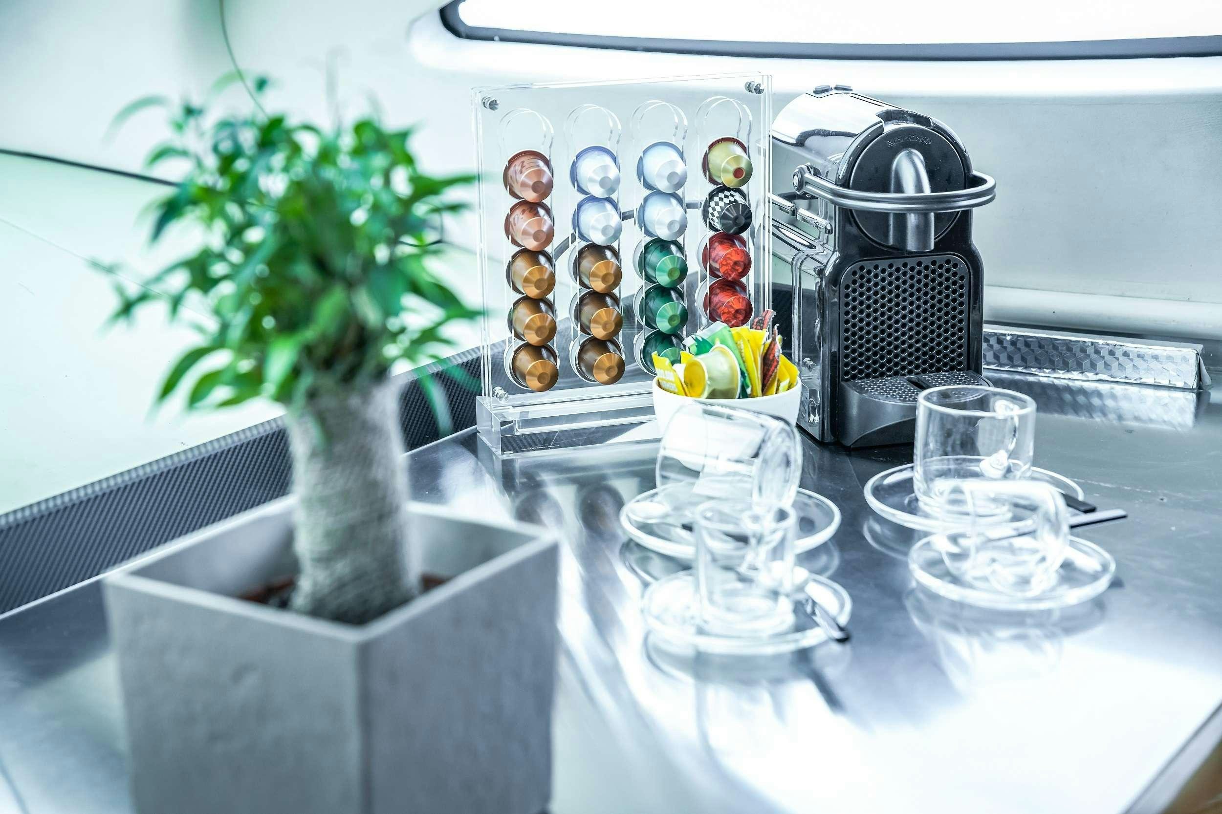 a table with a plant and a pot with a plant in it aboard SUMMER THERAPY Yacht for Charter