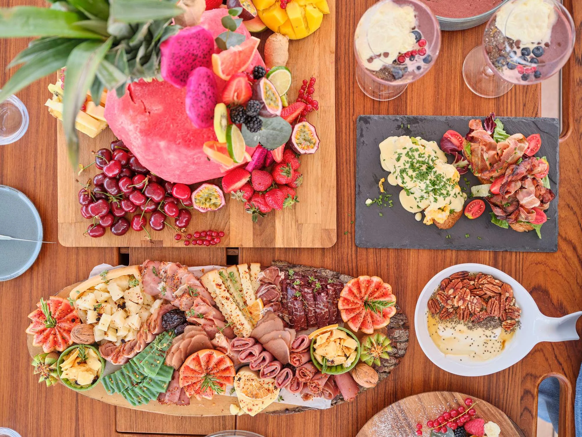 a table with food on it aboard NADAMAS Yacht for Charter