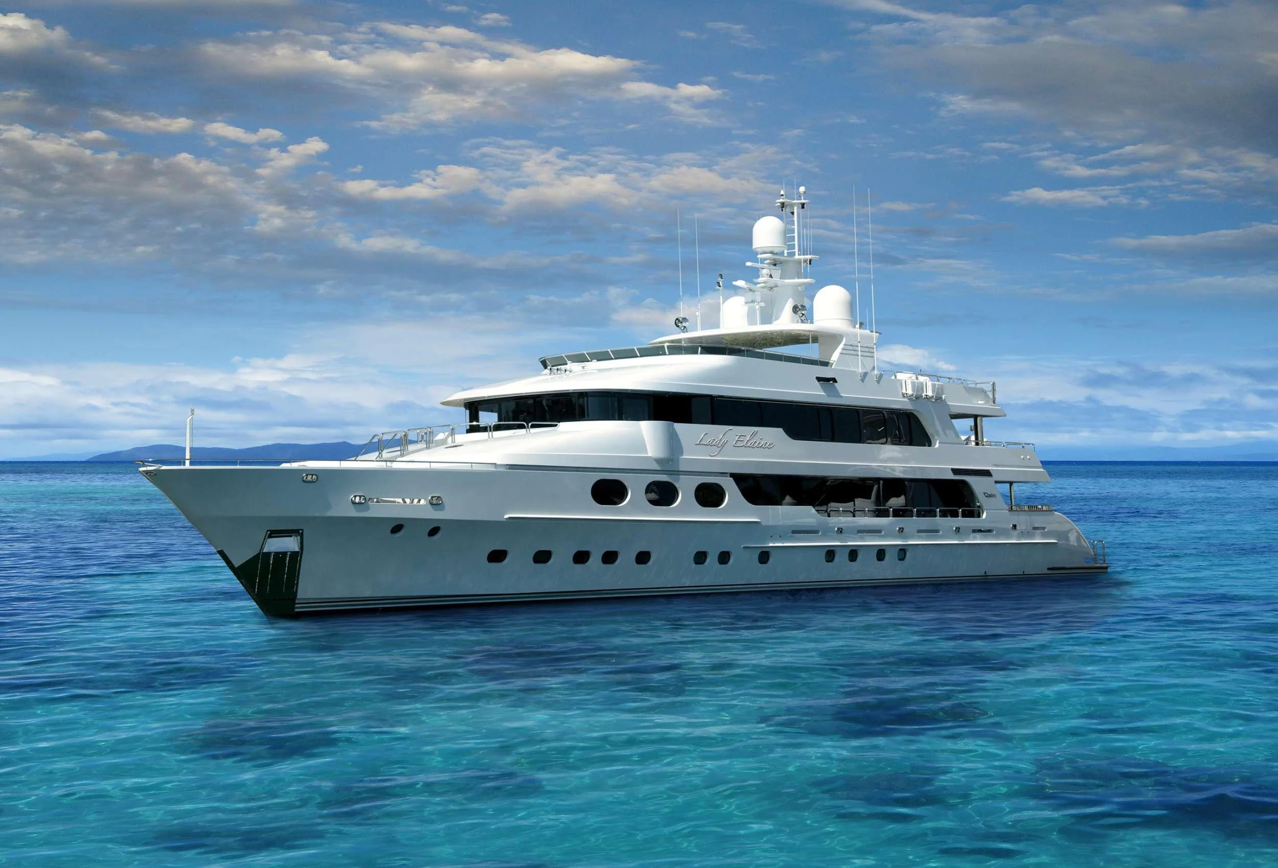 a white yacht in the water aboard CASINO ROYALE Yacht for Charter
