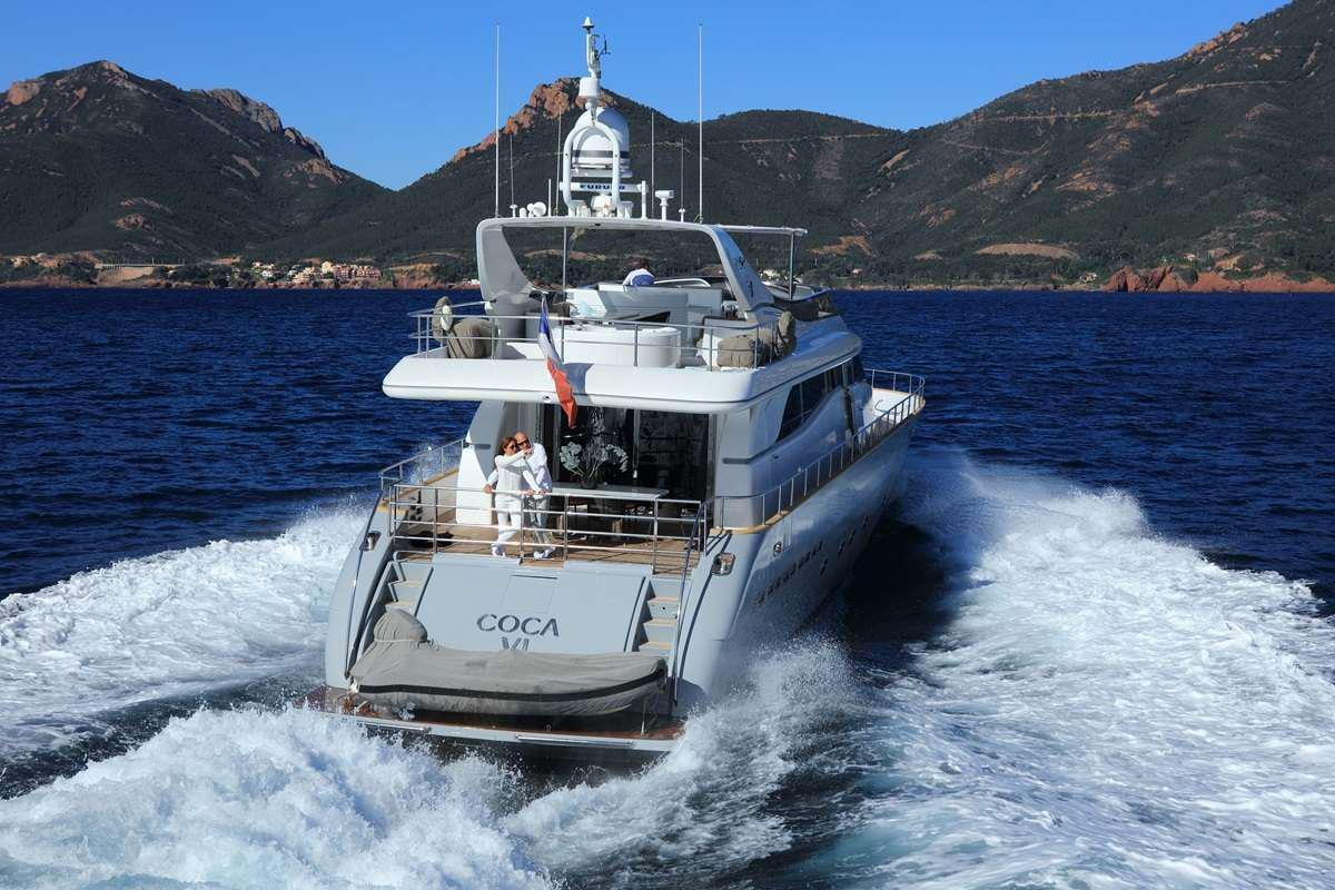 a boat on the water aboard COCA VI Yacht for Charter