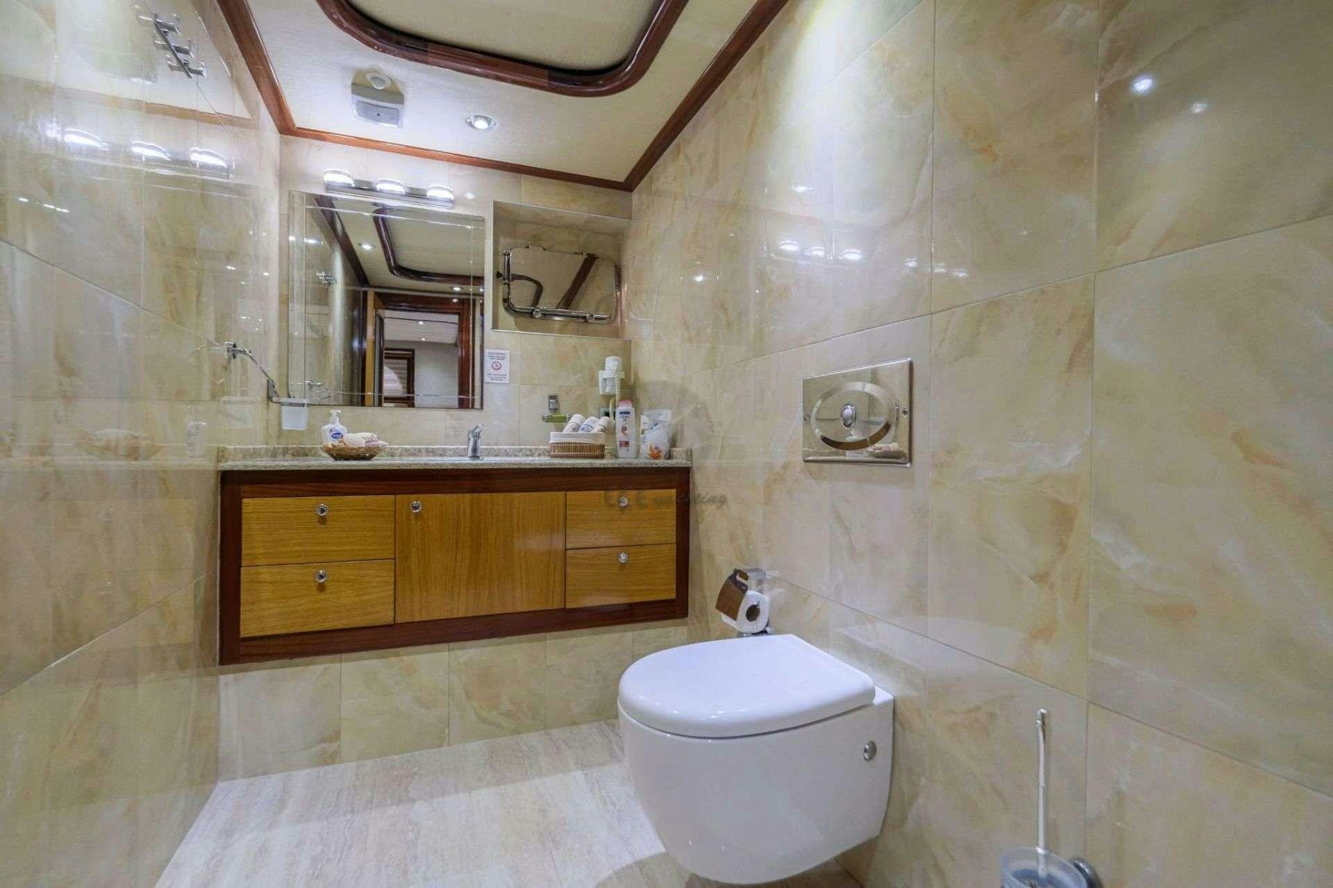 a bathroom with a toilet and a sink aboard DESTINY Yacht for Charter