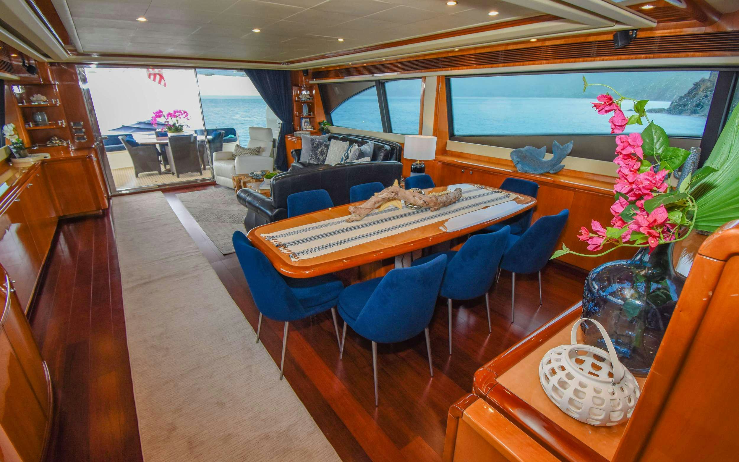 inside of a train aboard INDULGE II Yacht for Charter