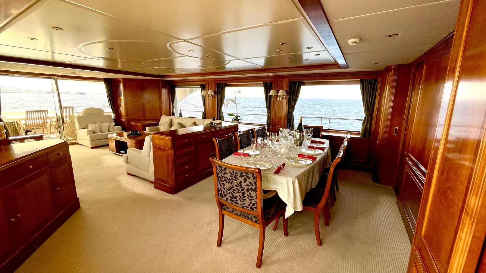 a dining table set for a meal aboard GALAKTIKA SKAY Yacht for Charter