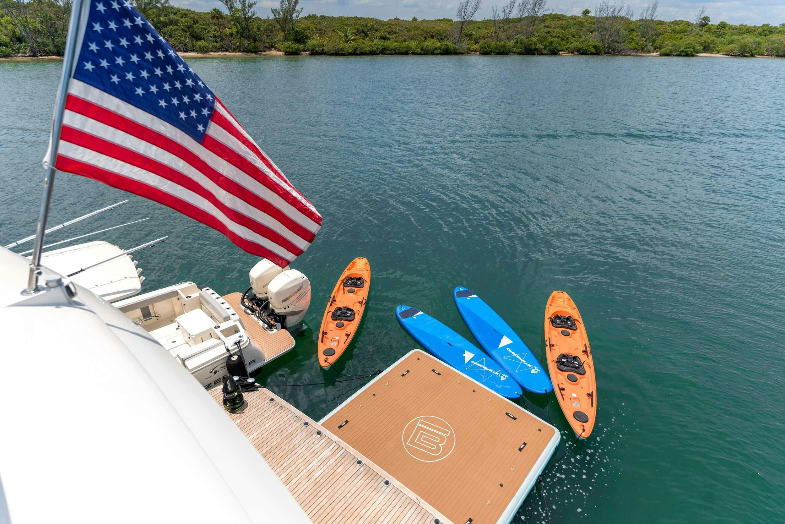 a boat with a flag on it aboard ZEPHYR Yacht for Charter
