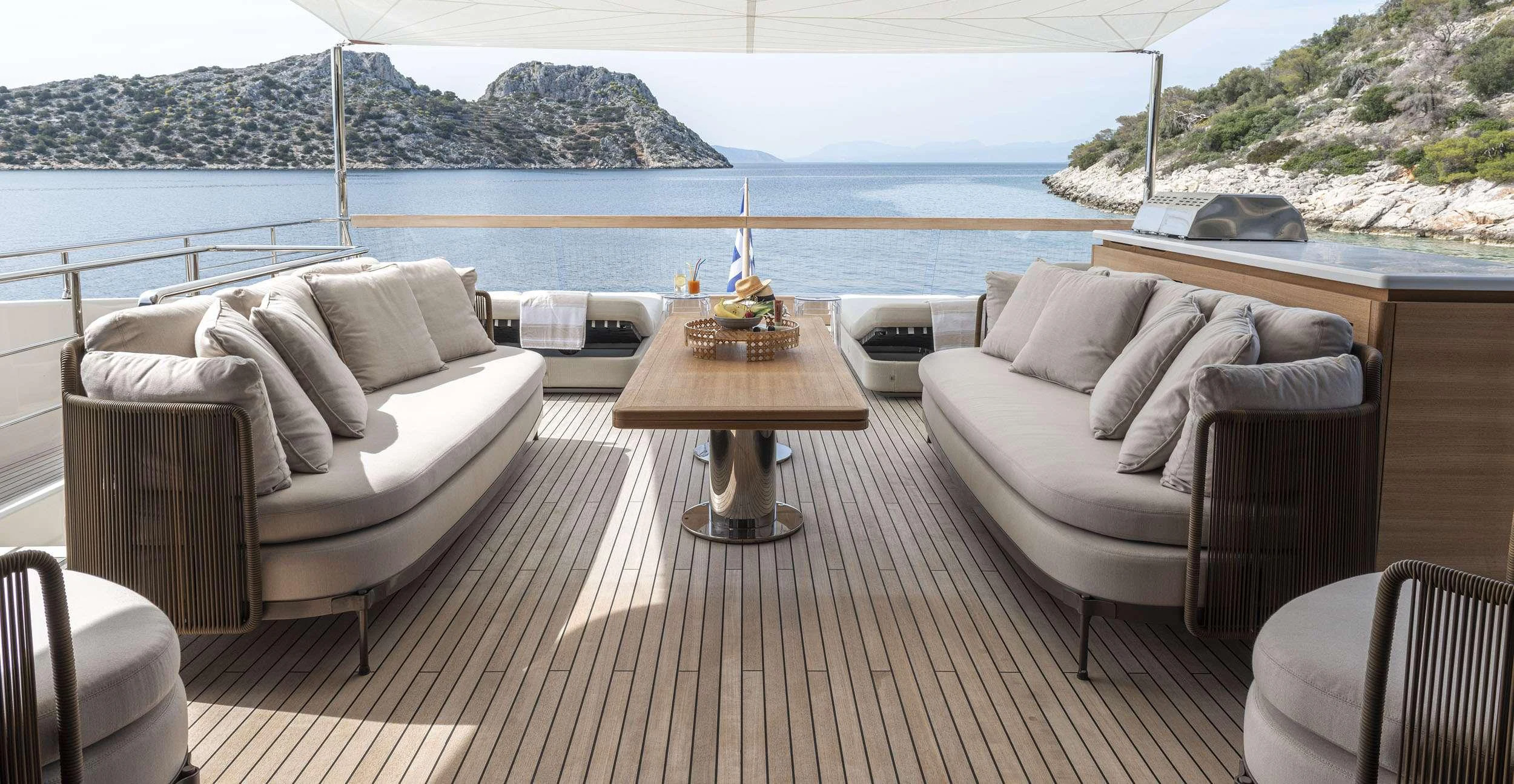 a living room with a table and chairs aboard FATSA Yacht for Charter