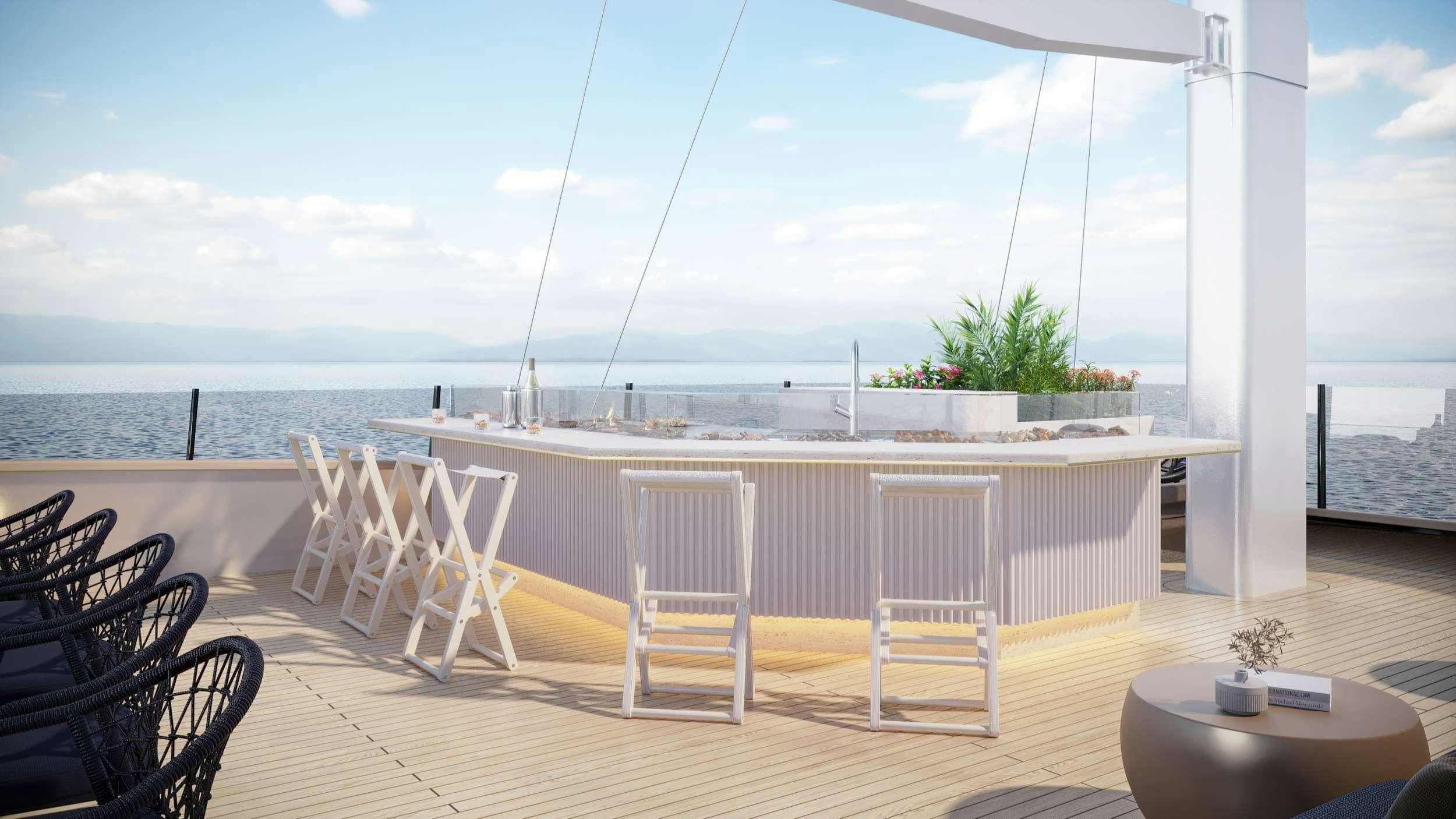 a room with a table and chairs aboard SCORPIOS Yacht for Charter