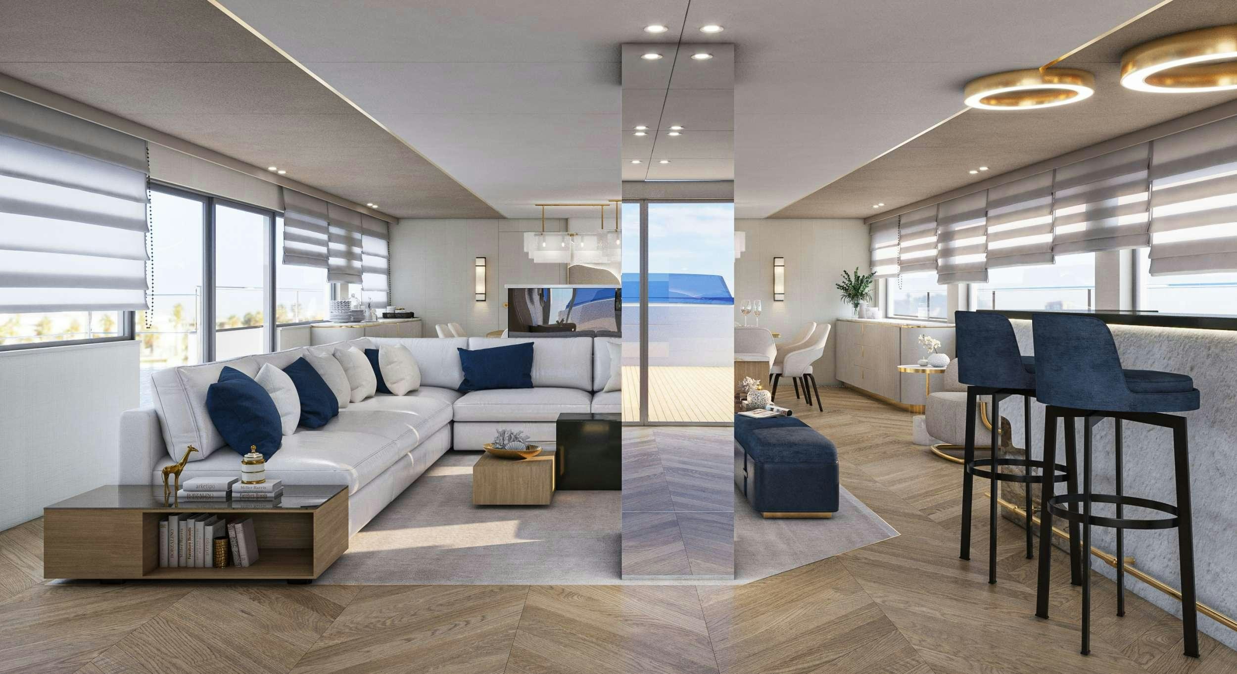 a living room with a couch and a table aboard SCORPIOS Yacht for Charter