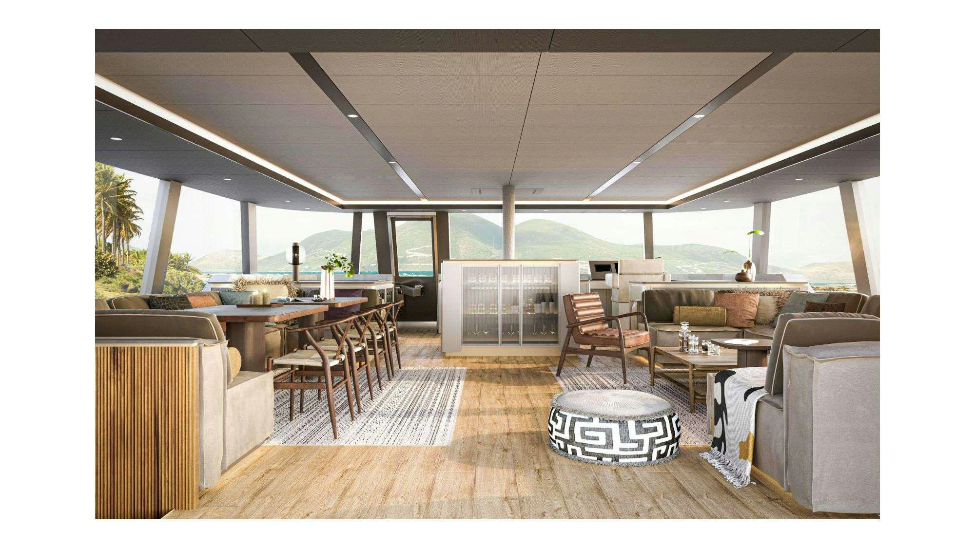 a room with a table and chairs aboard VIVA LA VIDA Yacht for Charter