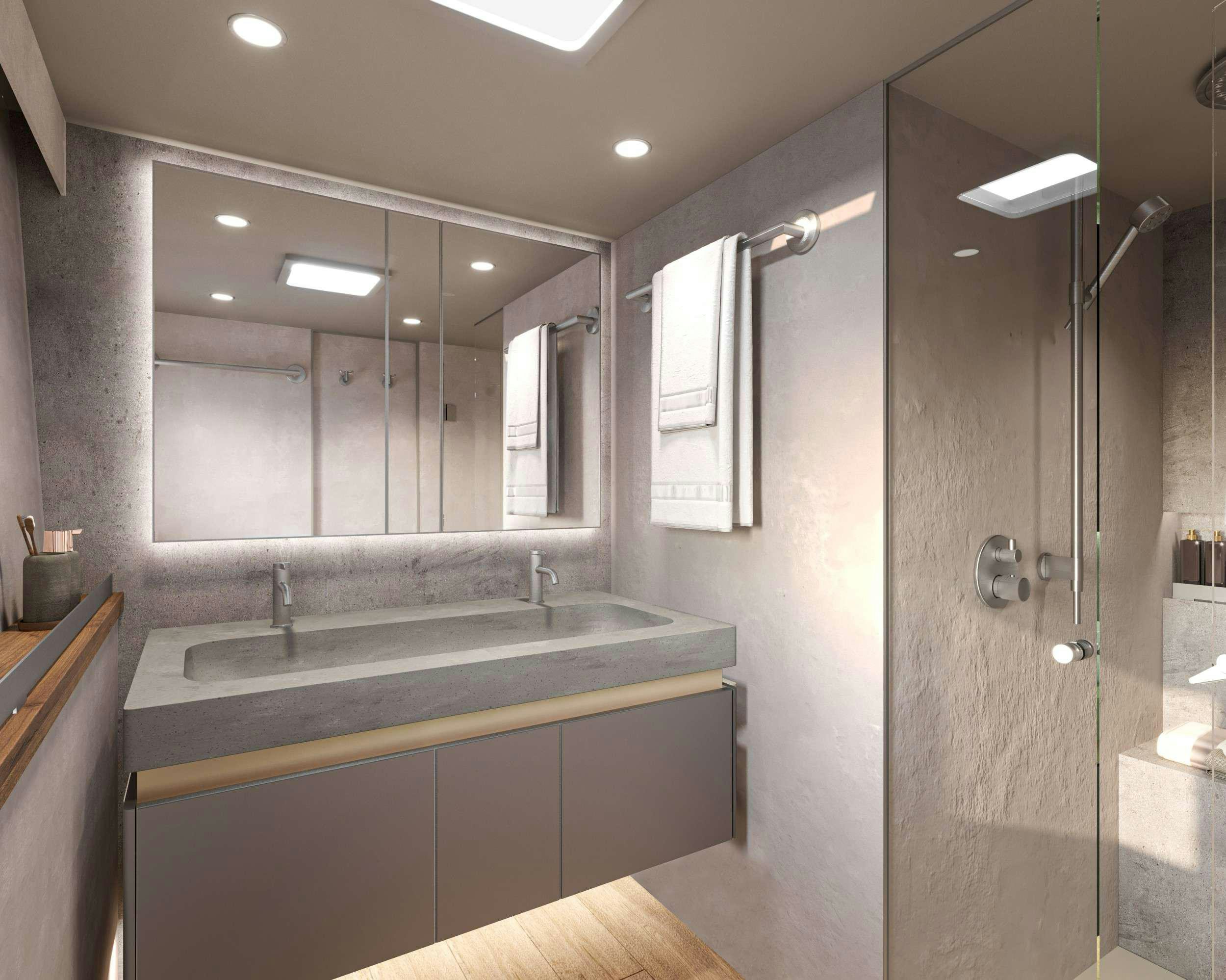 a bathroom with a shower and sink aboard VIVA LA VIDA Yacht for Charter