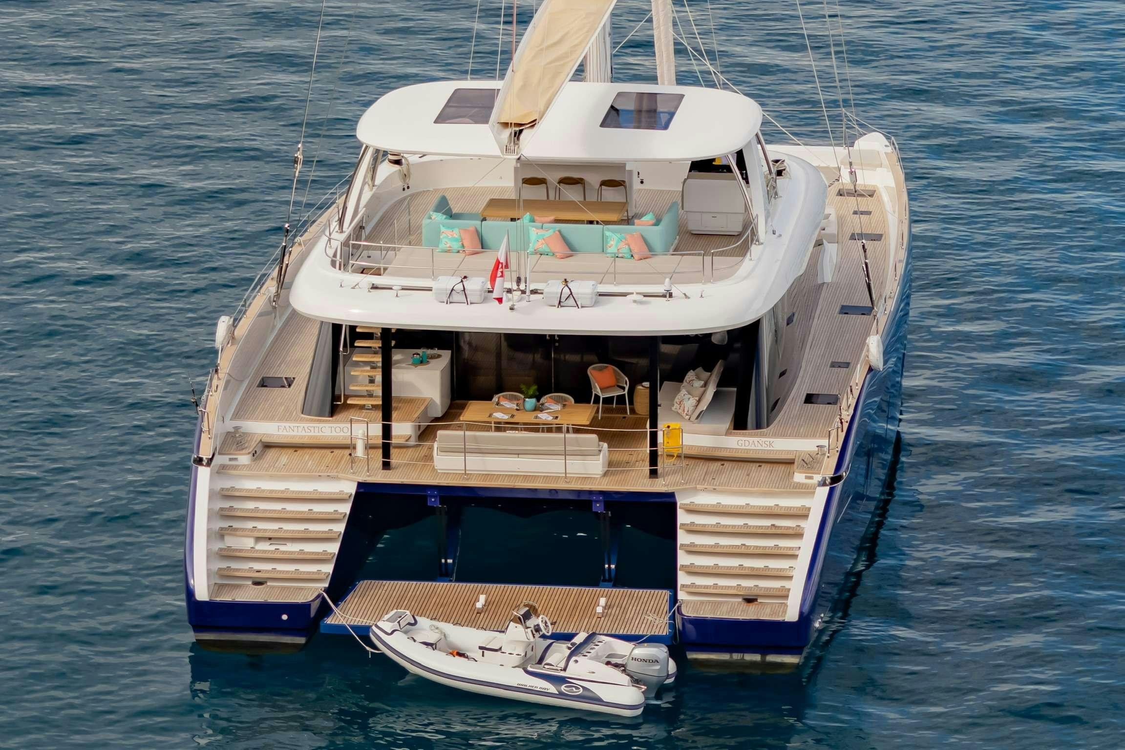 a boat on the water aboard SUNREEF 80 FANTASTIC TOO Yacht for Charter