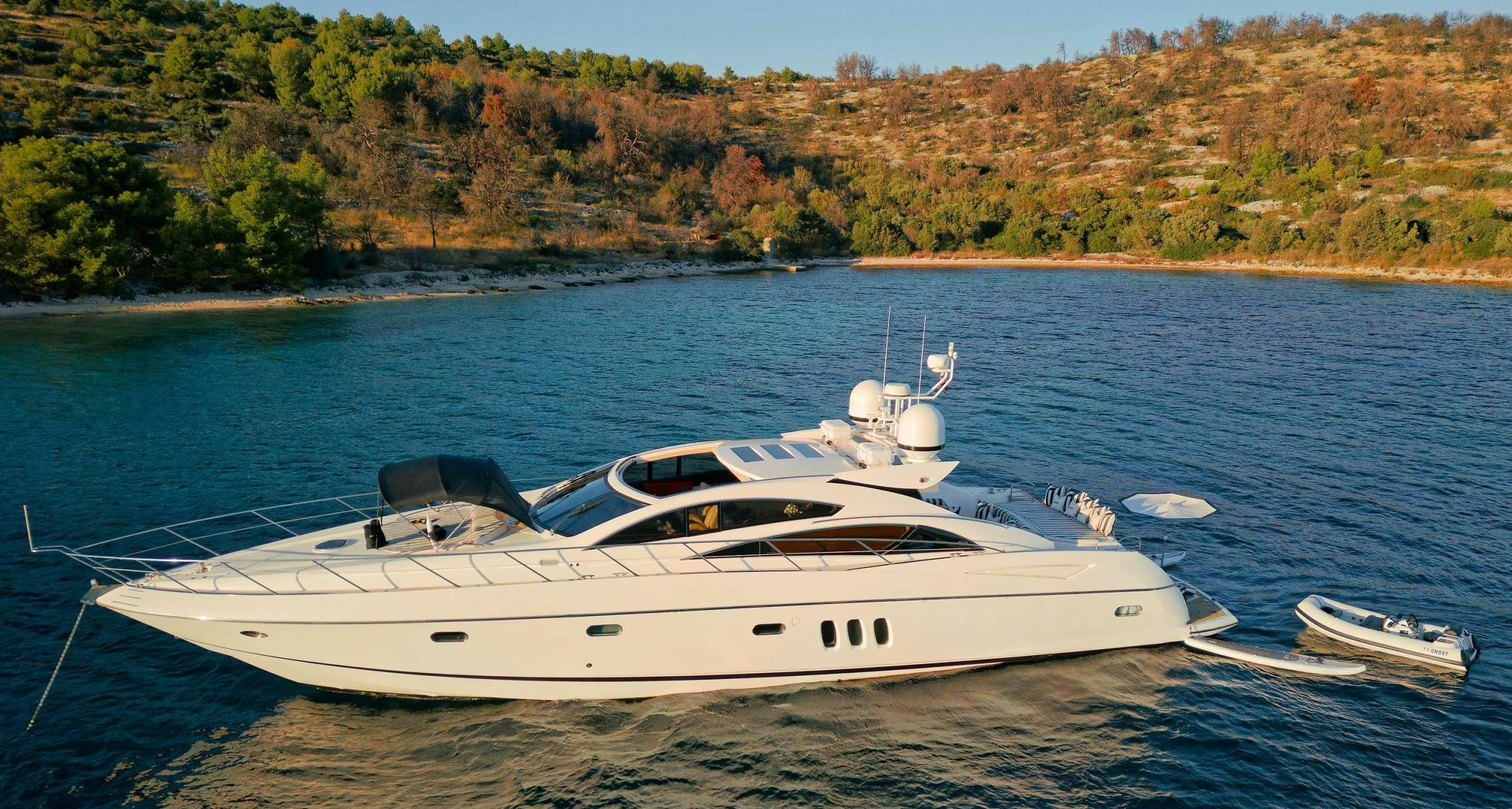 a boat on the water aboard SUNSEEKER PREDATOR 72 GHOST Yacht for Charter