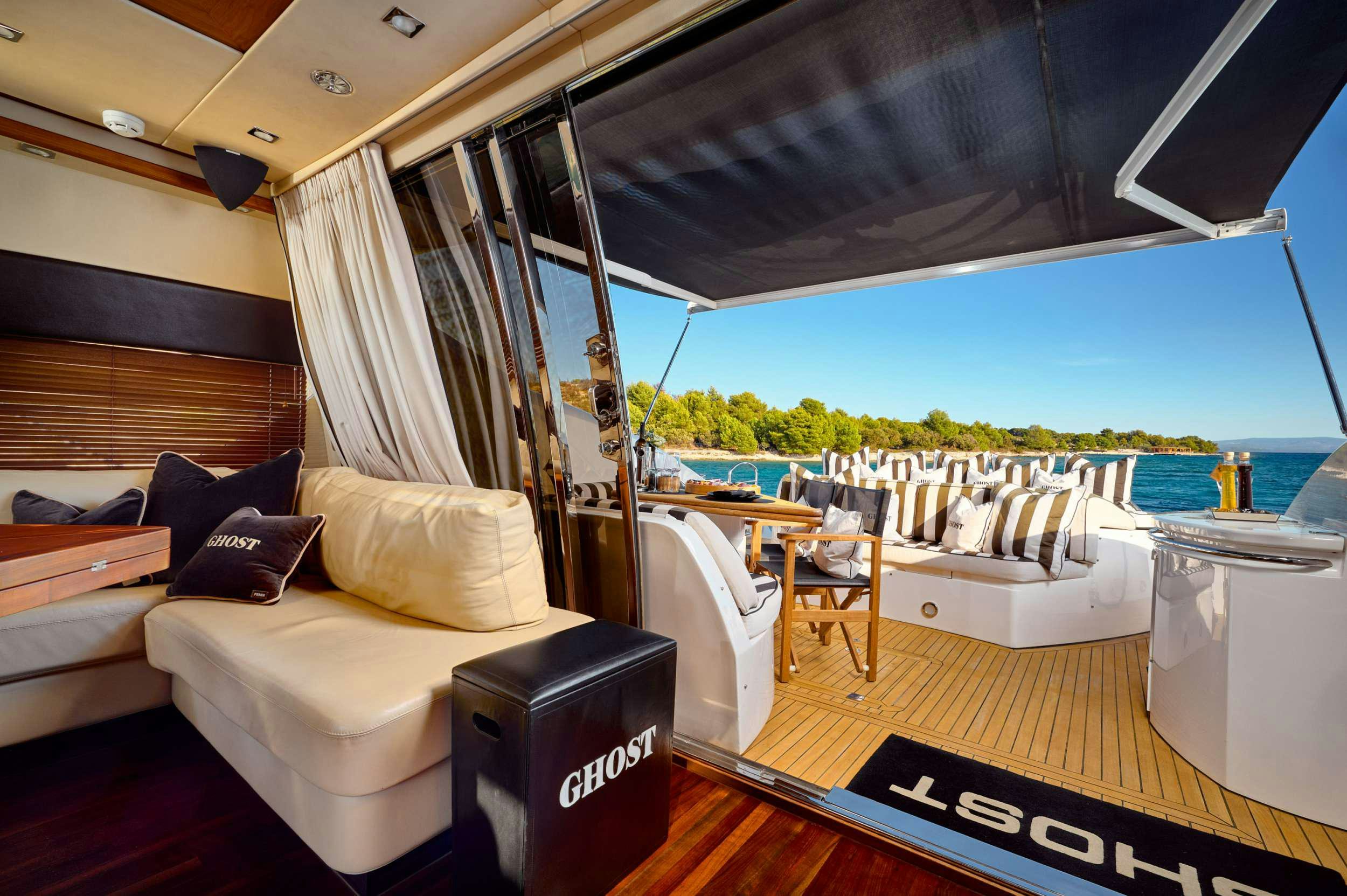 a boat on a deck aboard SUNSEEKER PREDATOR 72 GHOST Yacht for Charter