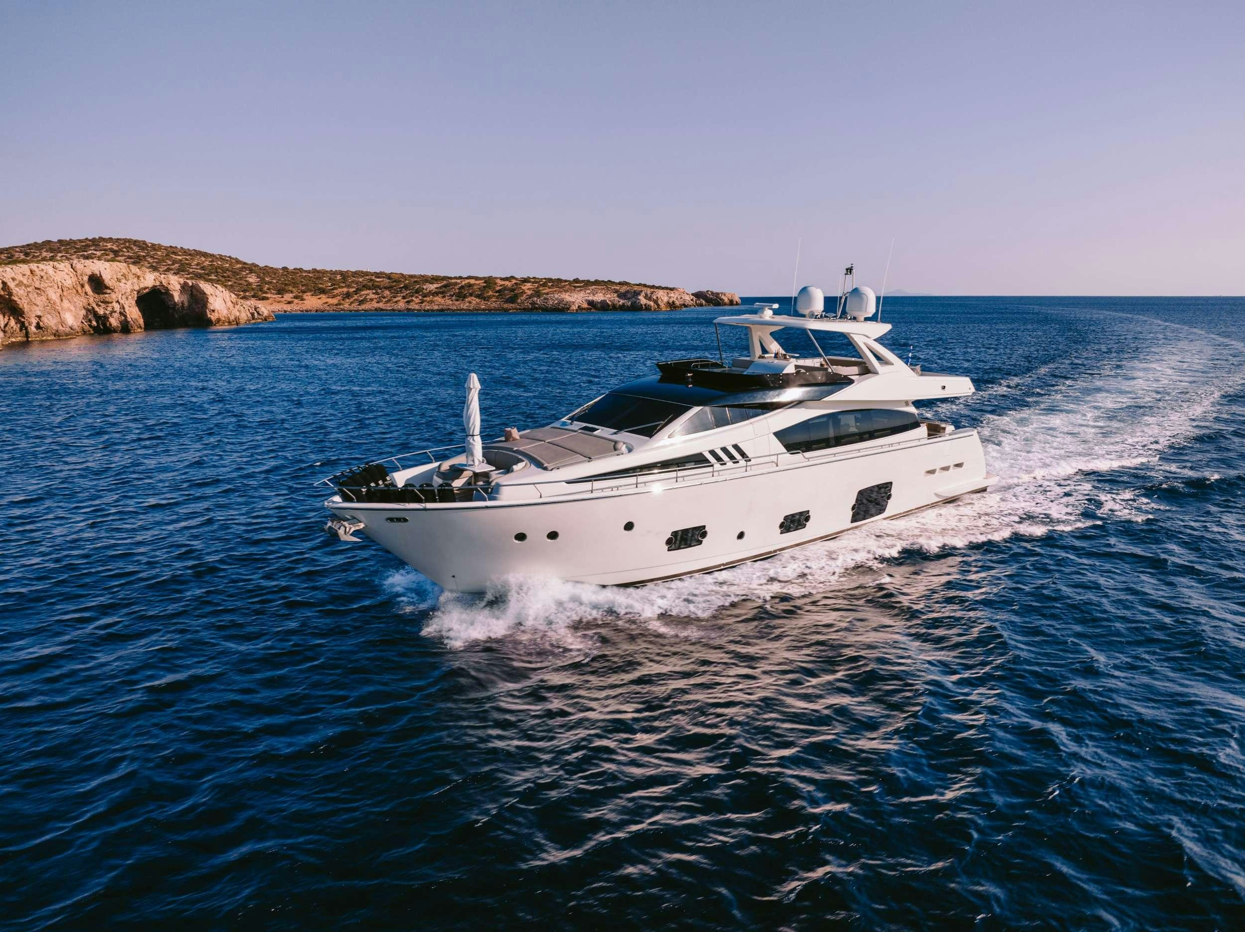 a white yacht on the water aboard D&AMP;D Yacht for Charter