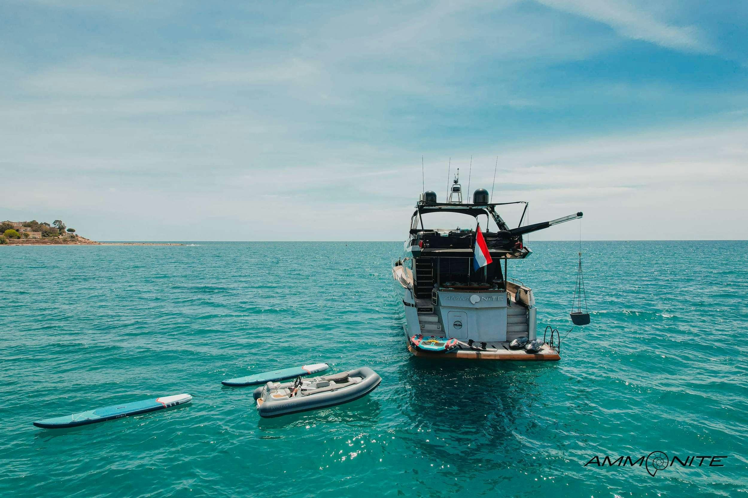 a boat on the water aboard AMMONITE Yacht for Charter