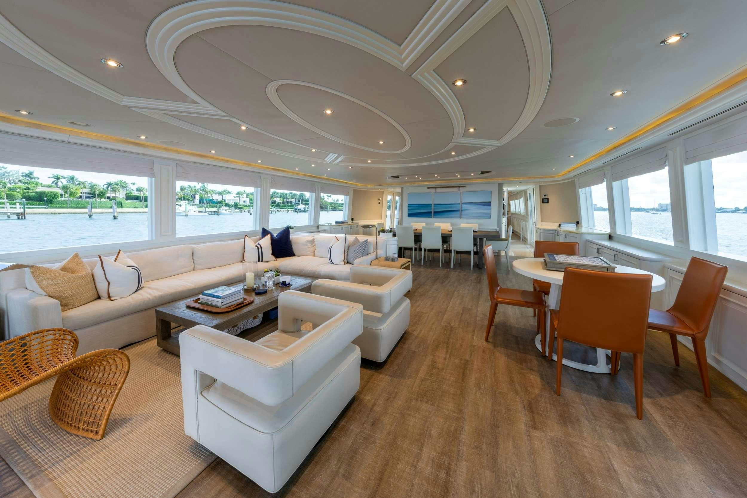 a living room with a large open floor plan aboard SPIRIT Yacht for Charter