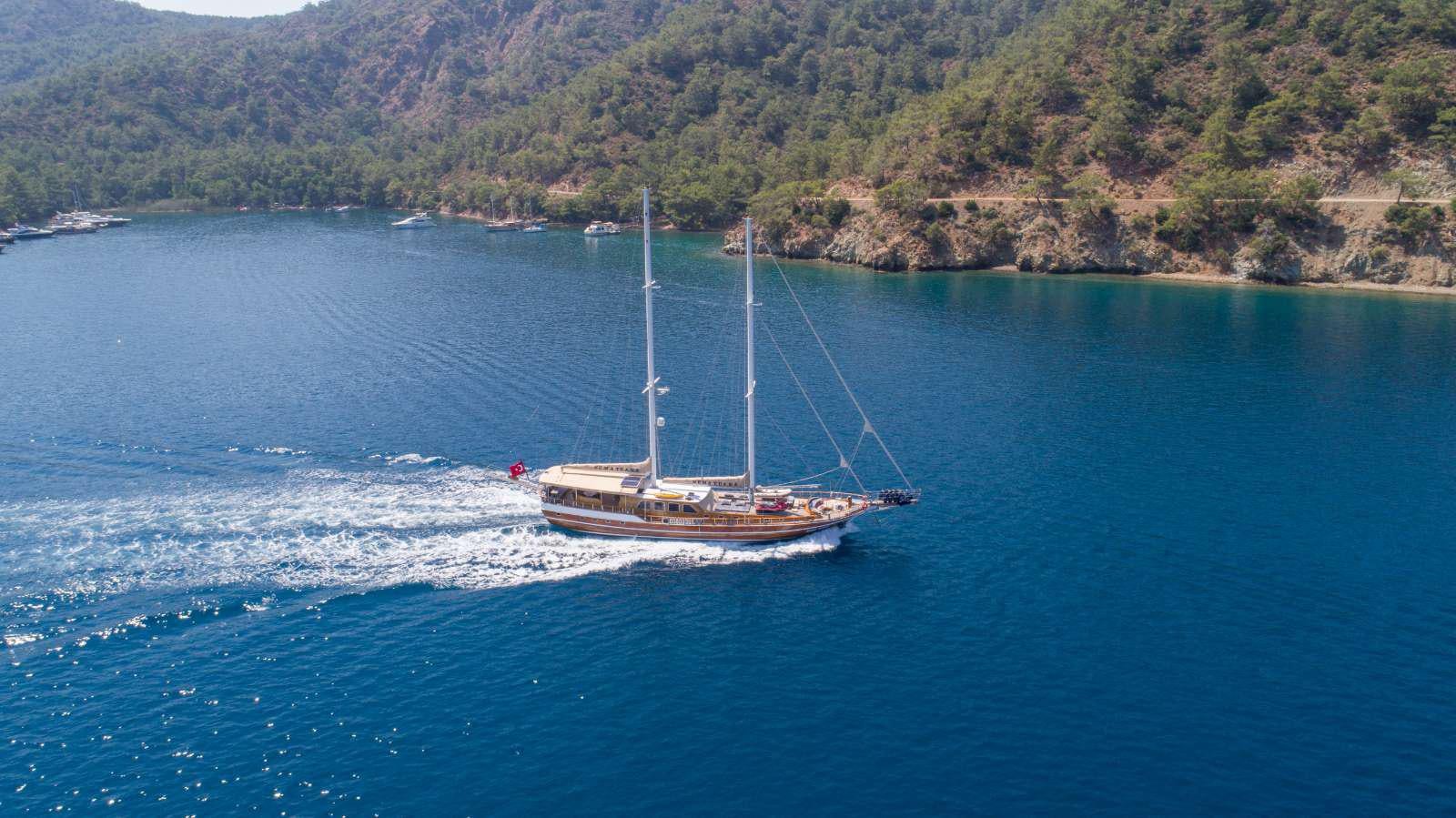 a boat sailing on the water aboard SEMA TUANA Yacht for Charter