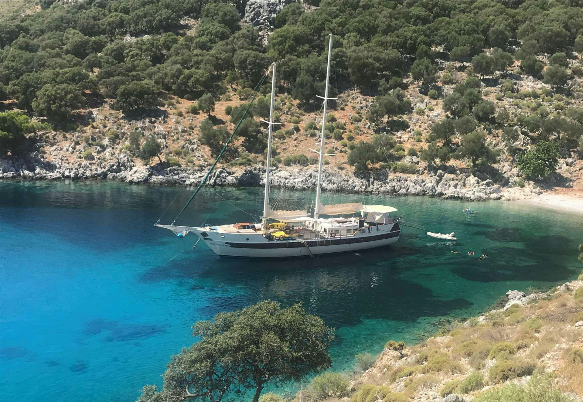 a sailboat in the water aboard AMAZON SOLO Yacht for Charter