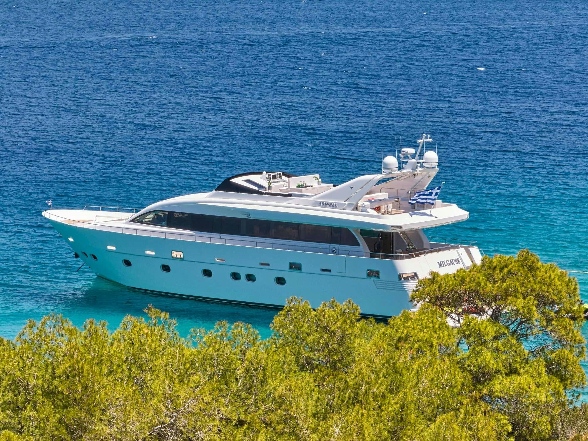 a white yacht in the water aboard MILGAUSS Yacht for Charter