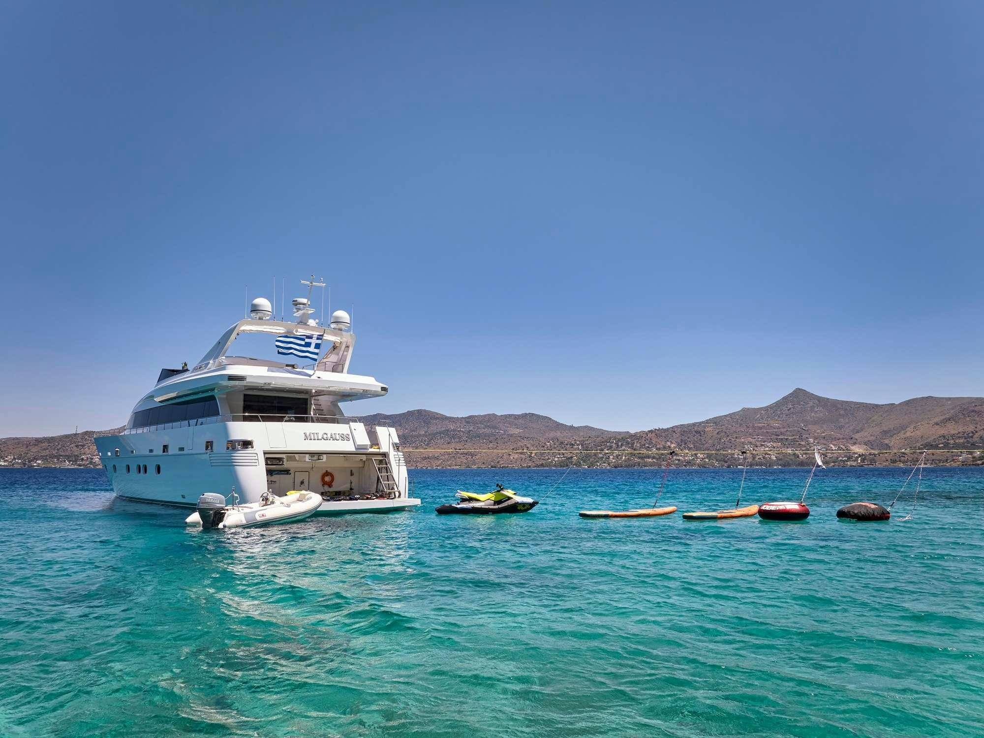 a boat in the water aboard MILGAUSS Yacht for Charter