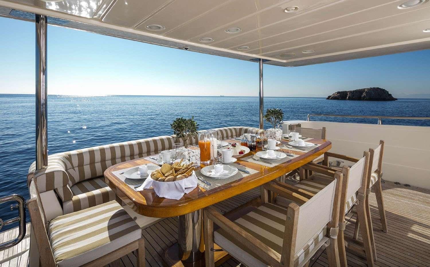 a table with food on it aboard MYTHOS Yacht for Charter