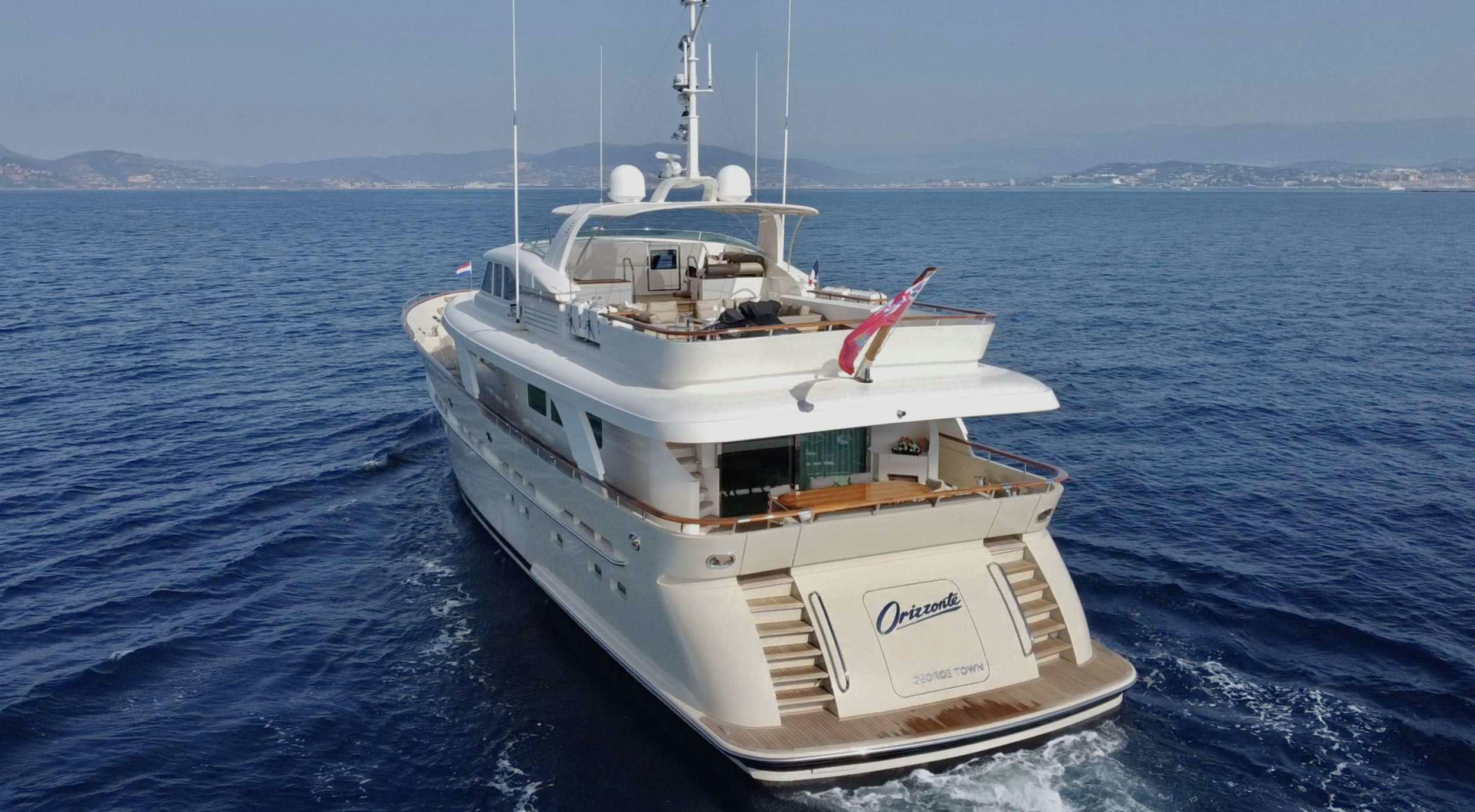a white boat in the water aboard ORIZZONTE Yacht for Charter